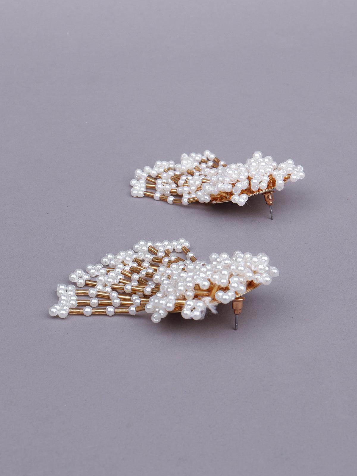Women's White Artifical Beads Drop Statement Earrings