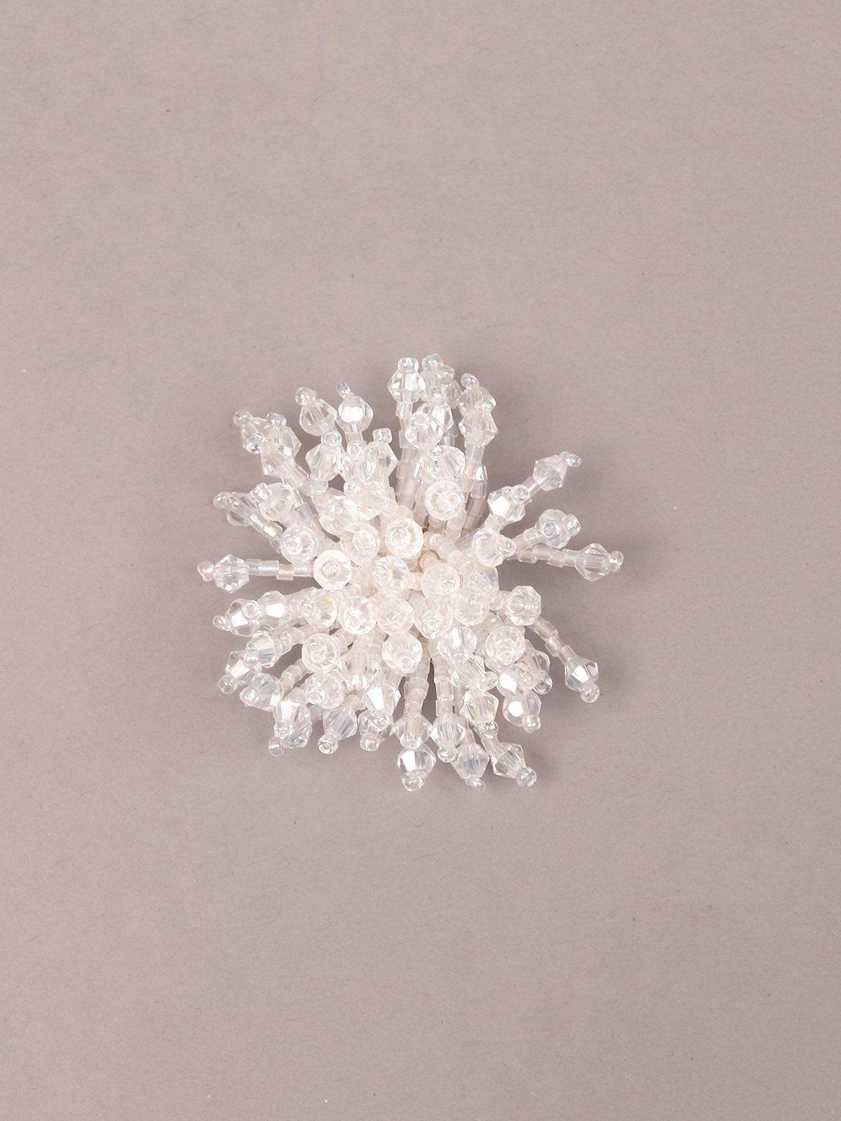 Women's White Beaded Floral Shaped Statement Earring