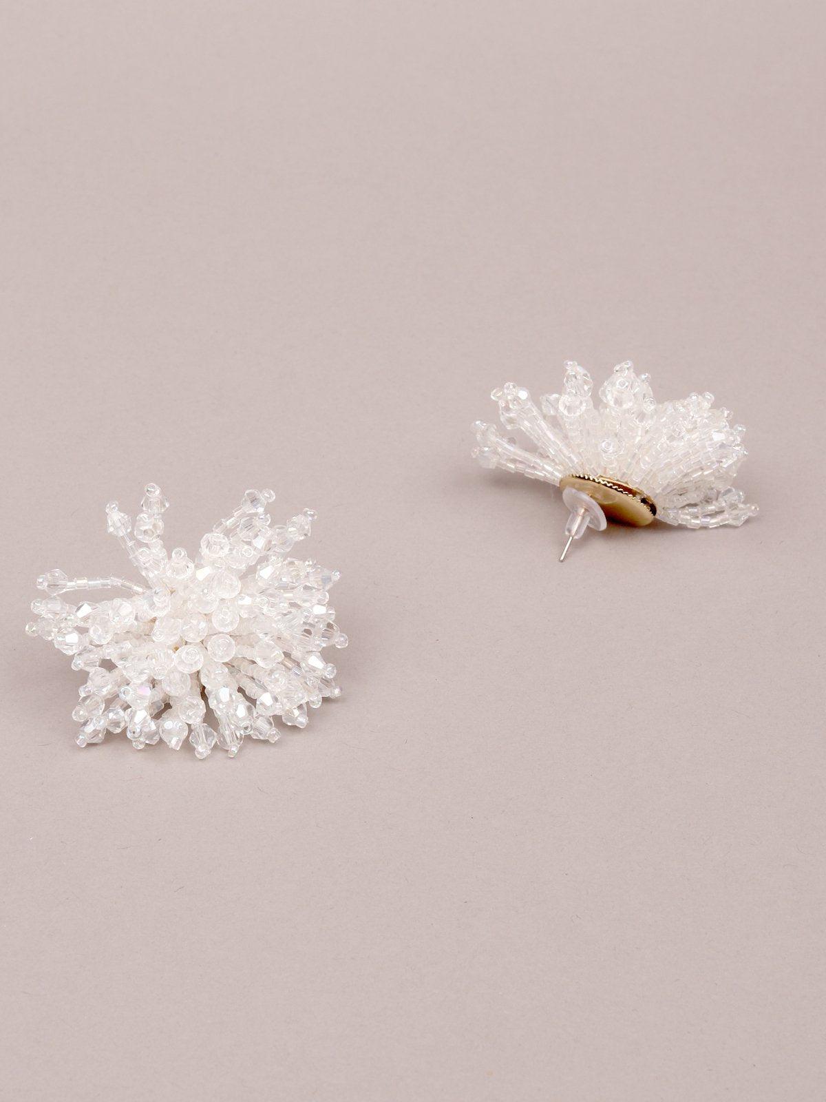 Women's White Beaded Floral Shaped Statement Earring