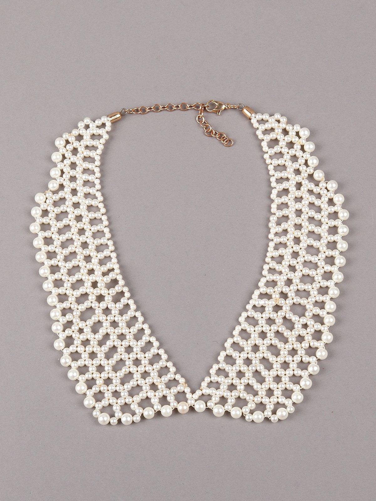 Women's White Beaded Layered Necklace With Pearl