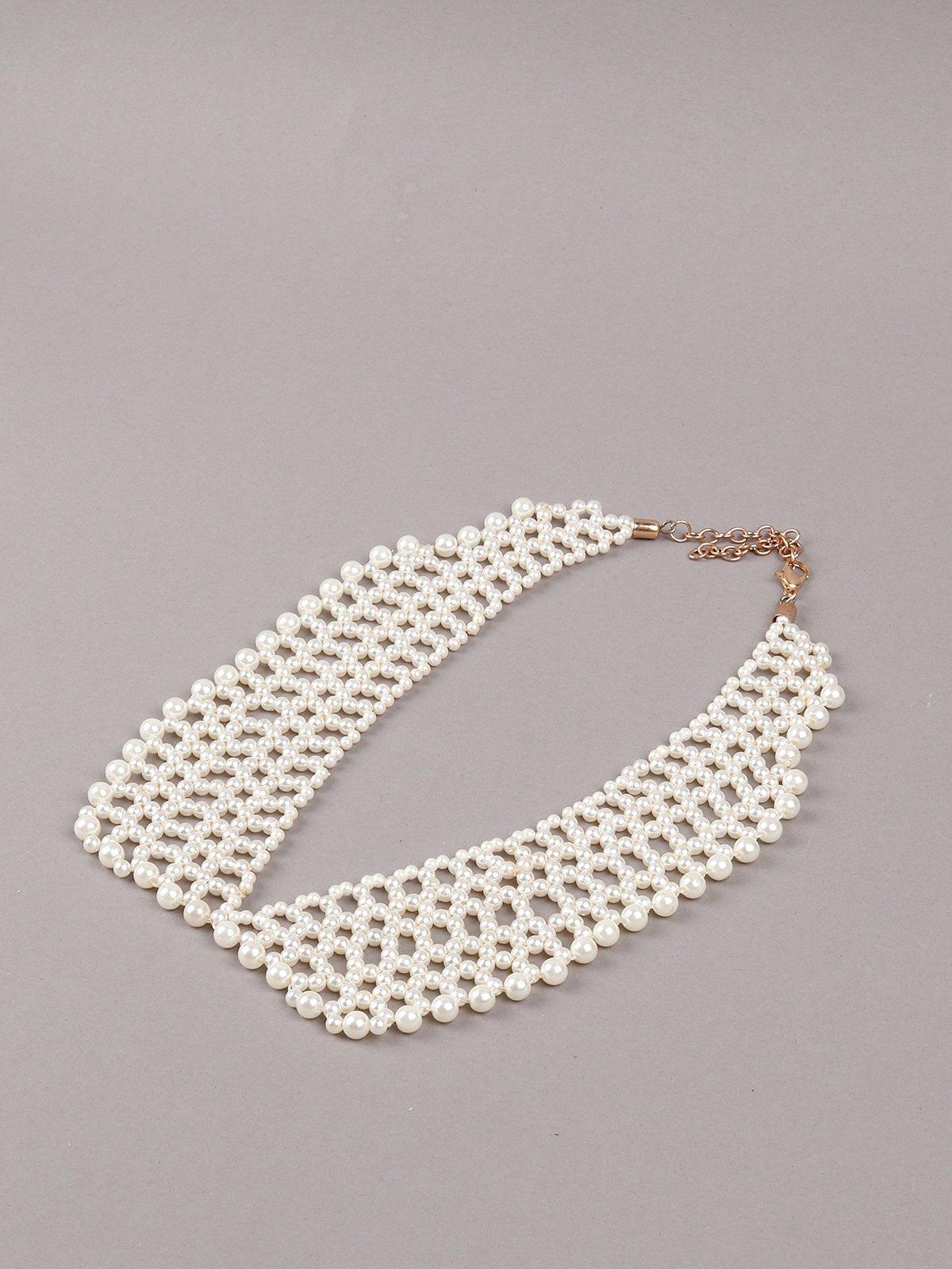 Women's White Beaded Layered Necklace With Pearl