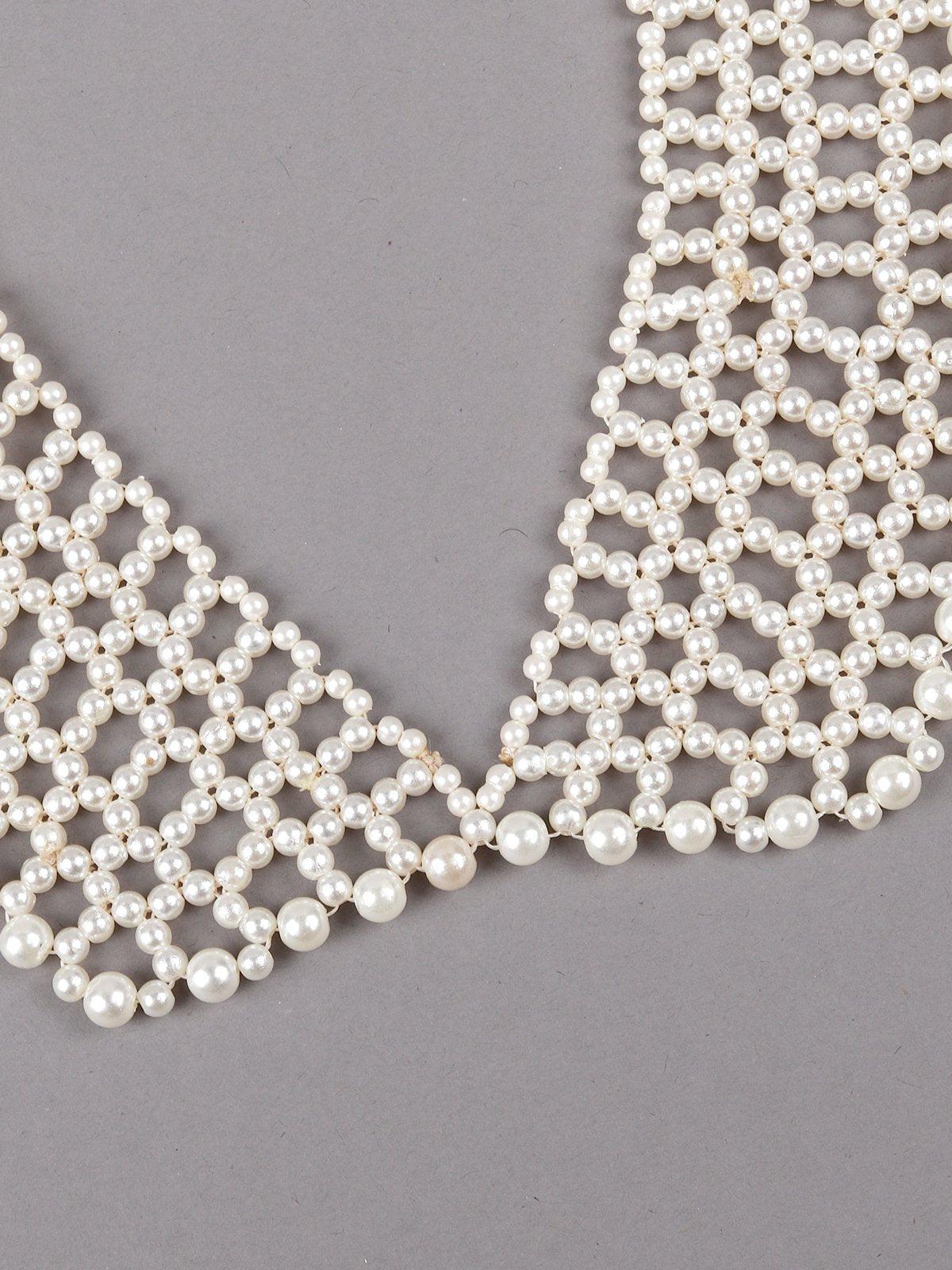 Women's White Beaded Layered Necklace With Pearl