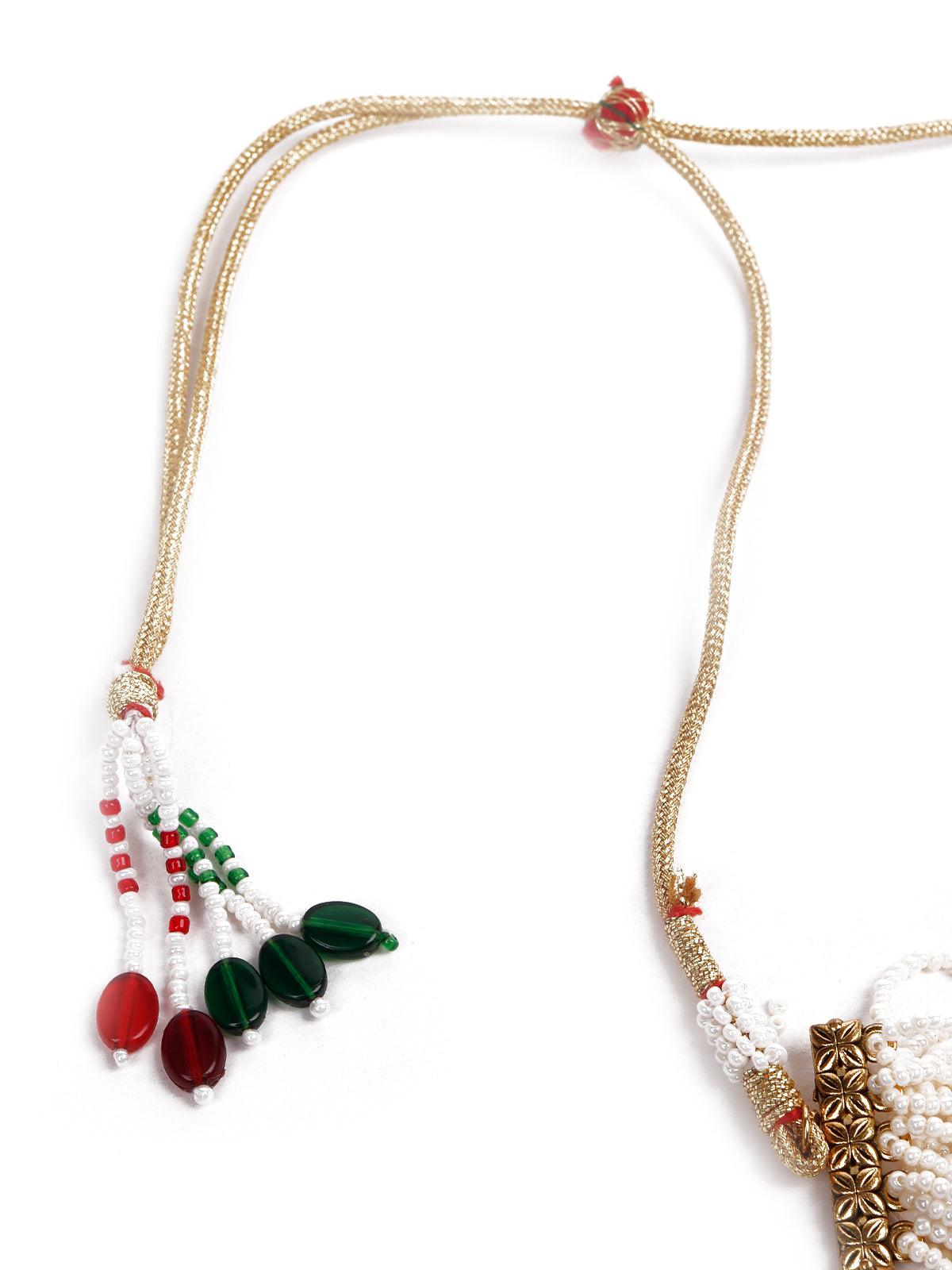 Women's White Beaded Multi-Layered Embellished Choker Se