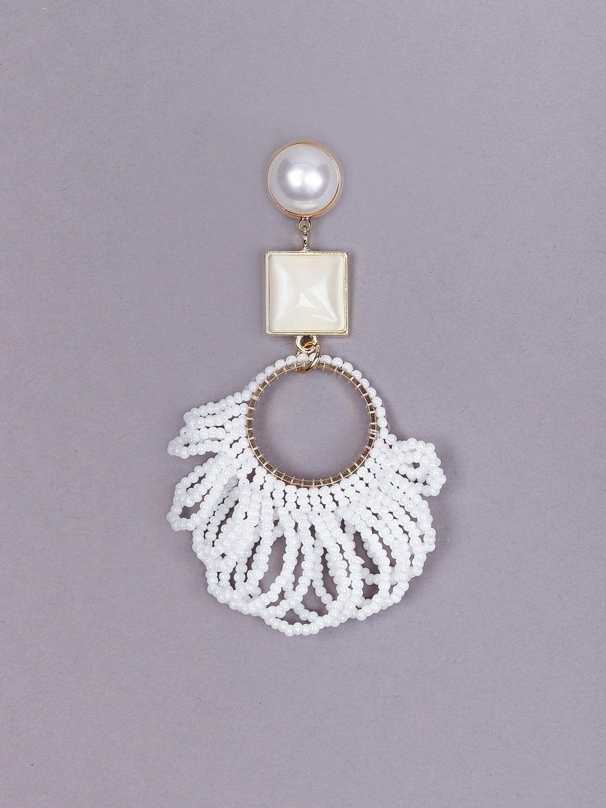 Women's White Beaded Rounded Drop Earring