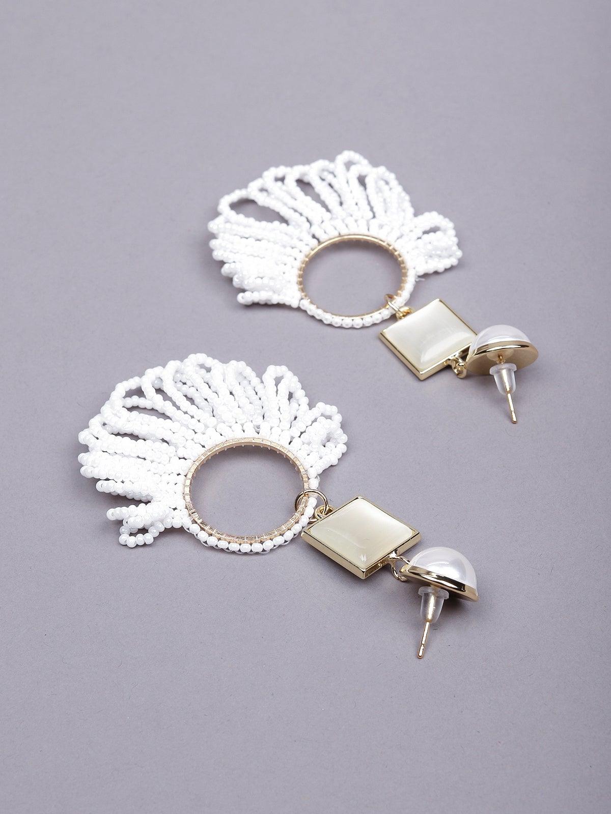 Women's White Beaded Rounded Drop Earring