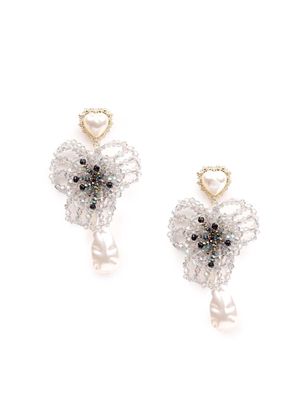 Women's White Beaded Statement Earring