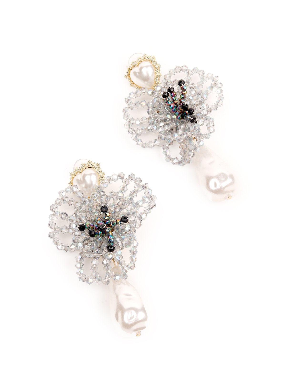 Women's White Beaded Statement Earring