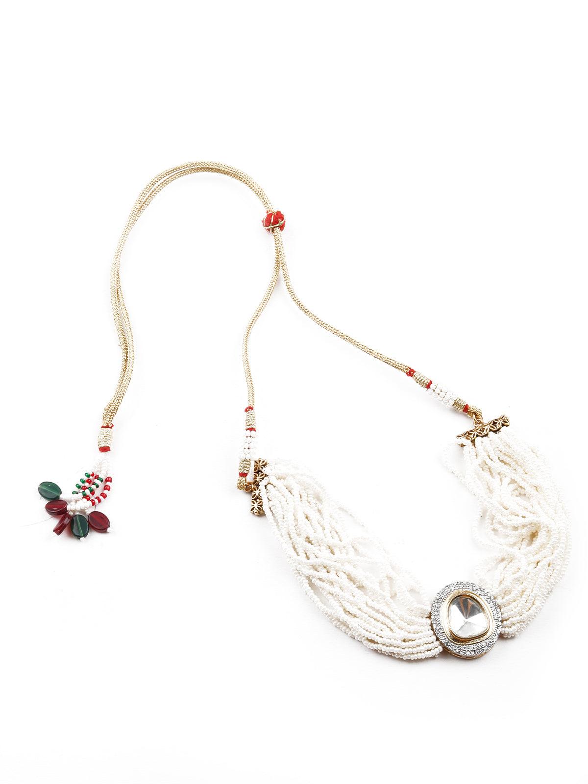 Women's White Beaded Studd Necklace Se