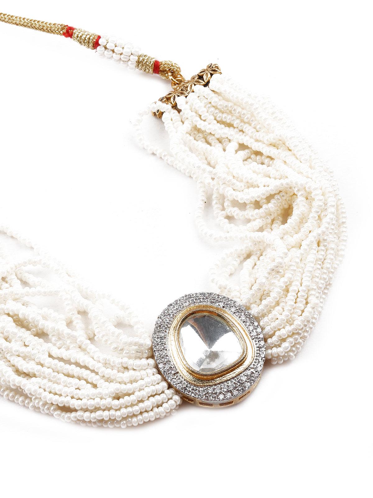 Women's White Beaded Studd Necklace Se