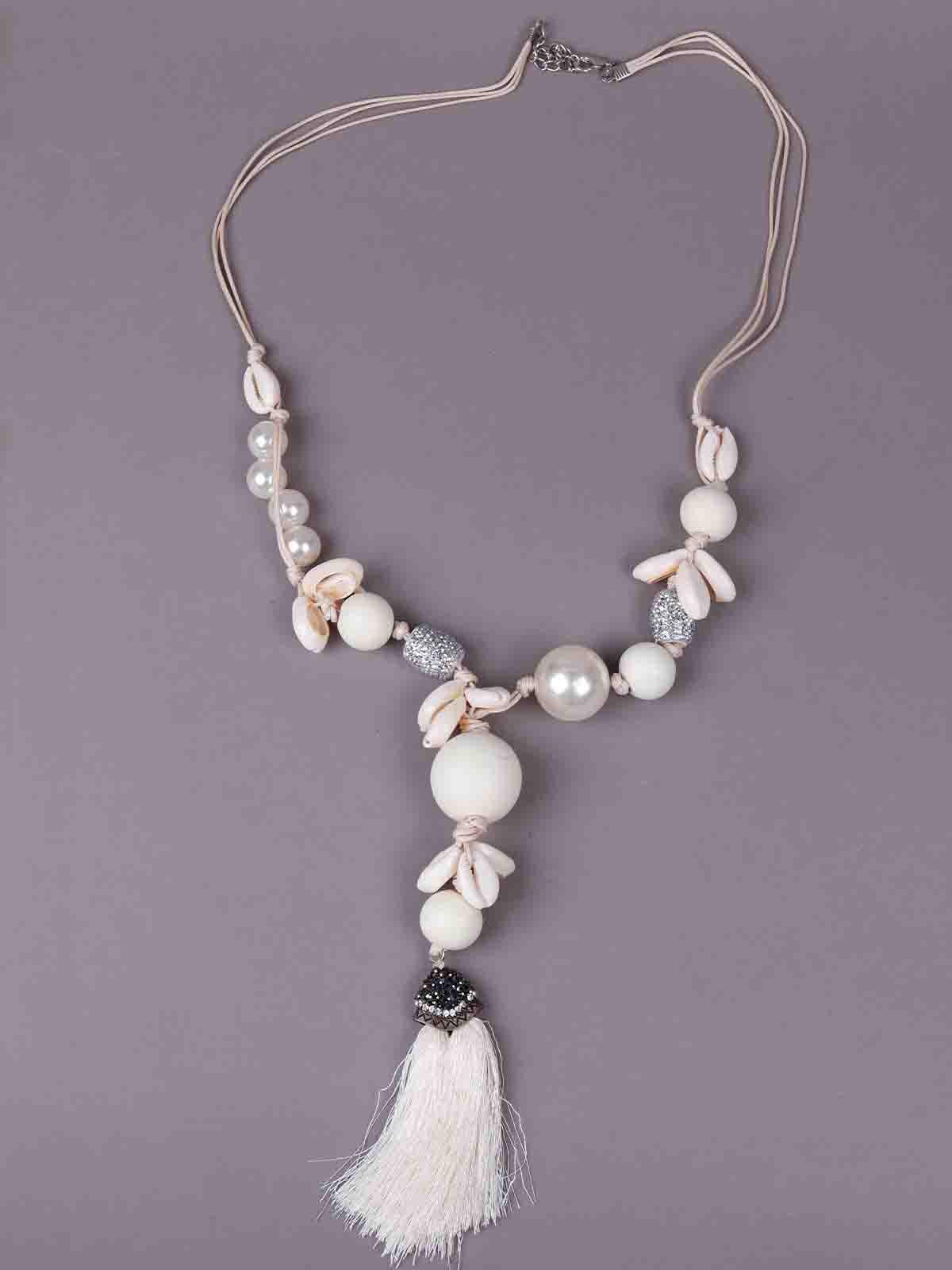 Women's White Bohemian Style Fringe Necklac