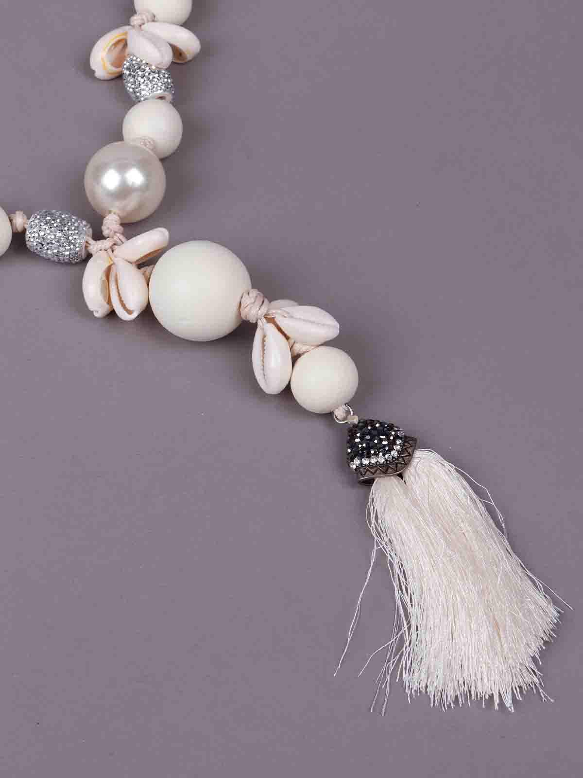 Women's White Bohemian Style Fringe Necklac