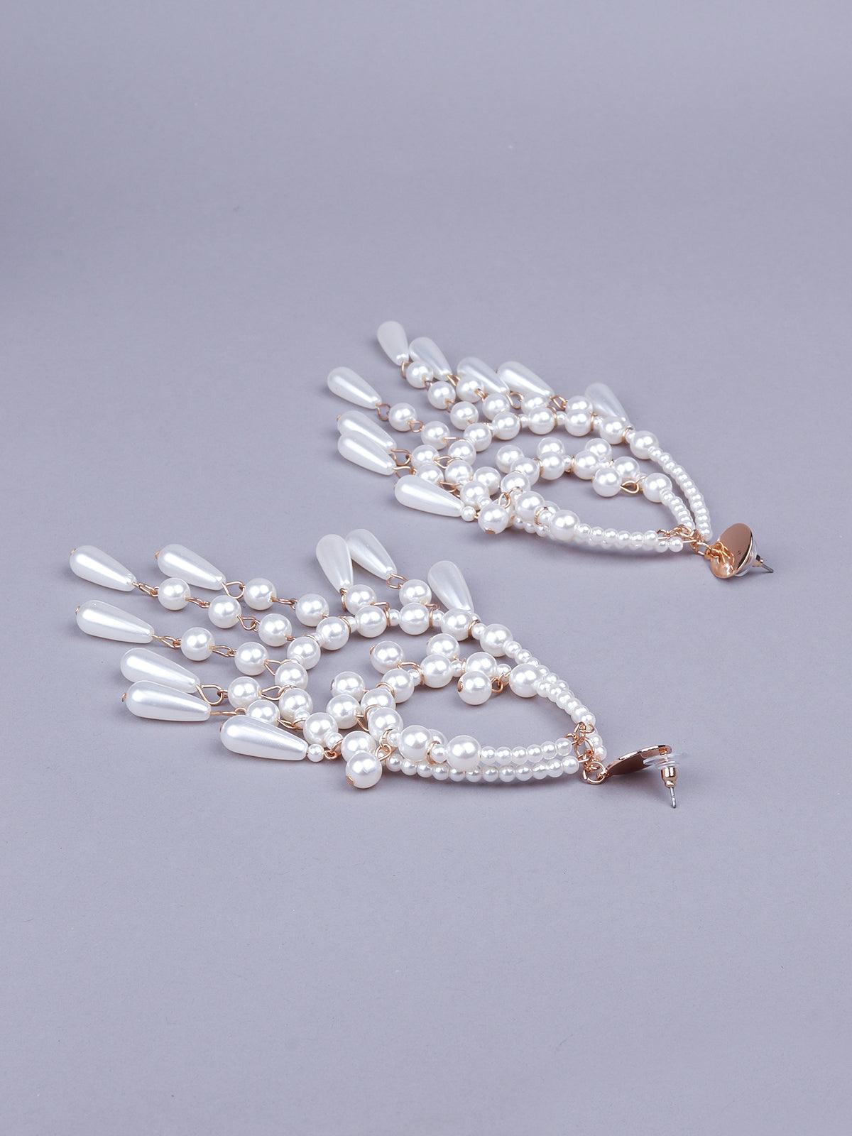 Women's White Faux Beaded Chandelier Statement Earring