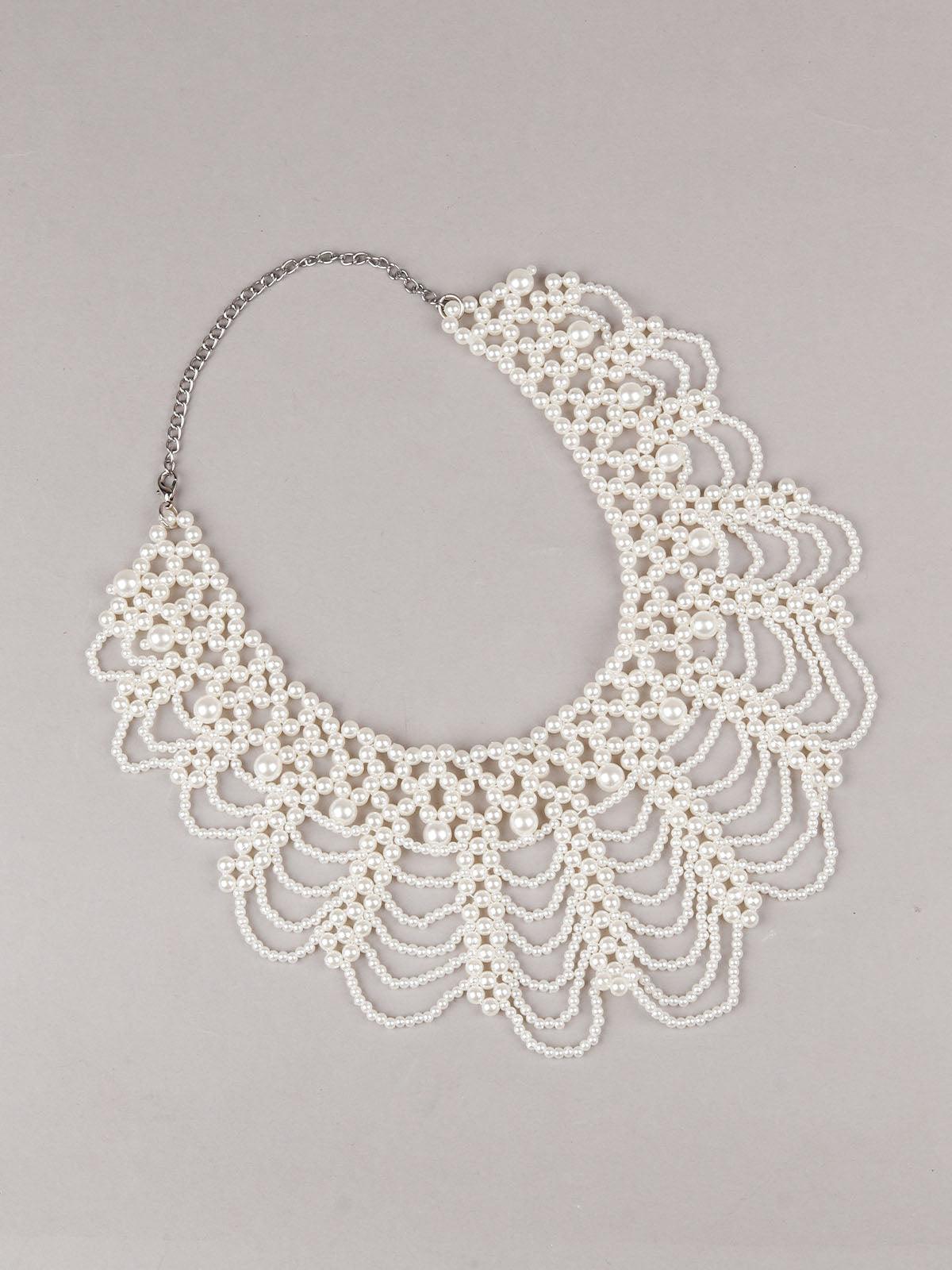 Women's White Faux Pearl Choker Neckpiec