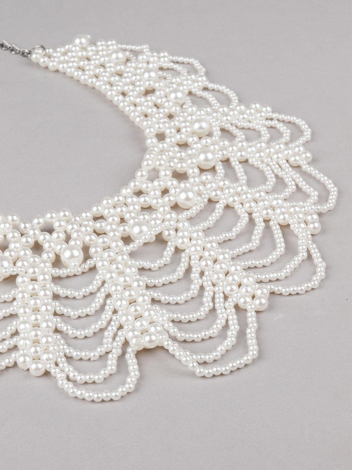 Women's White Faux Pearl Choker Neckpiec