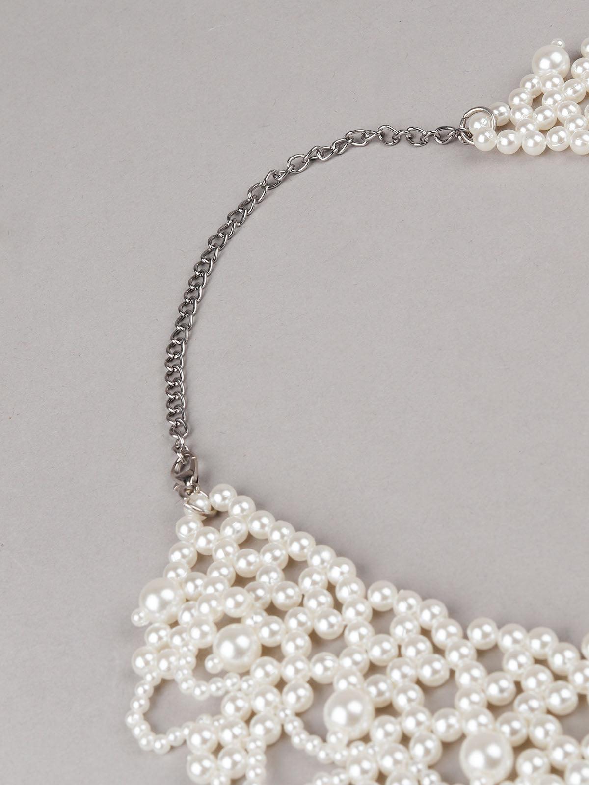 Women's White Faux Pearl Choker Neckpiec
