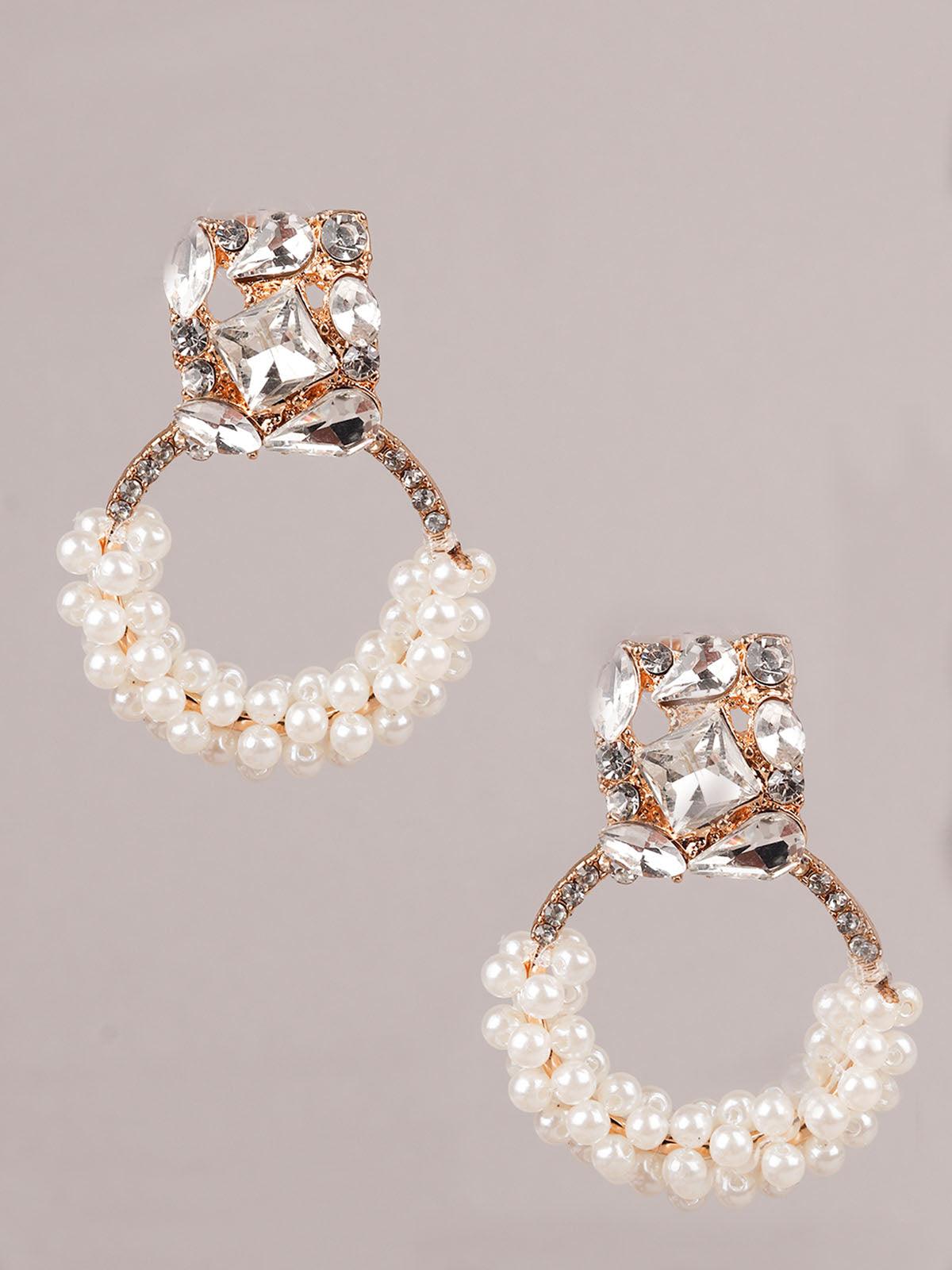 Women's White Faux Pearl Dangle Earrin