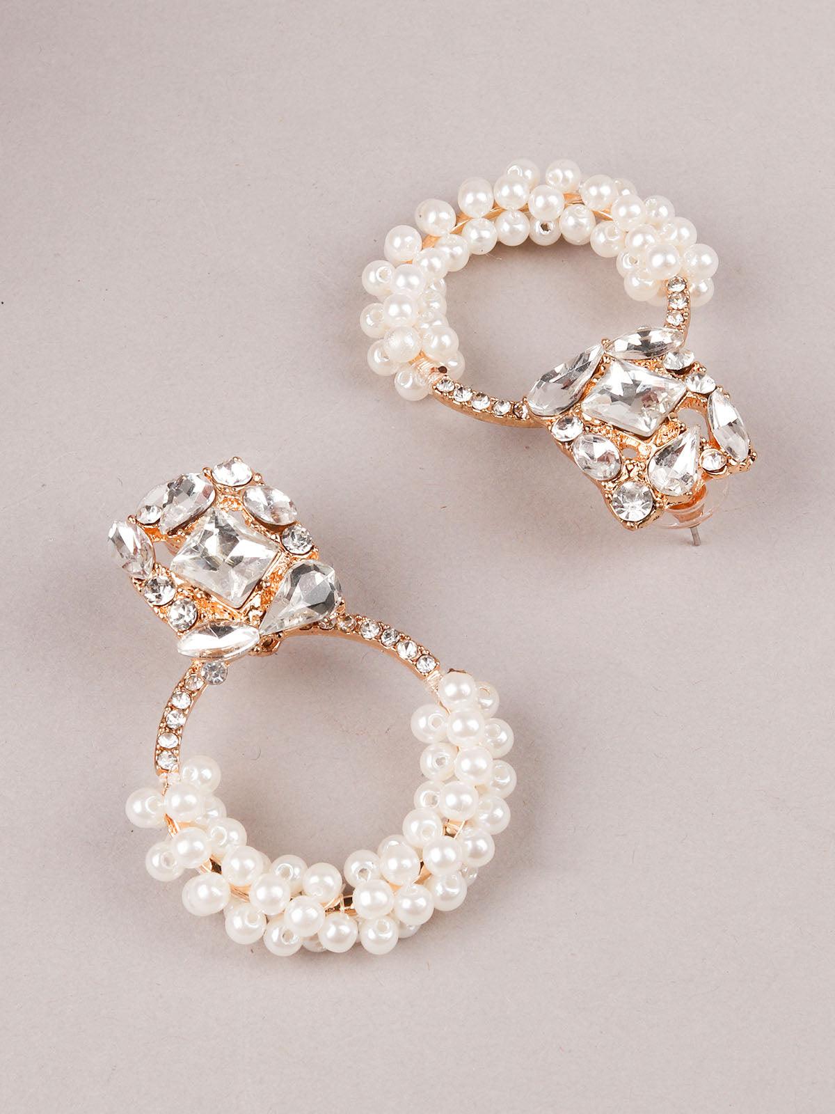 Women's White Faux Pearl Dangle Earrin