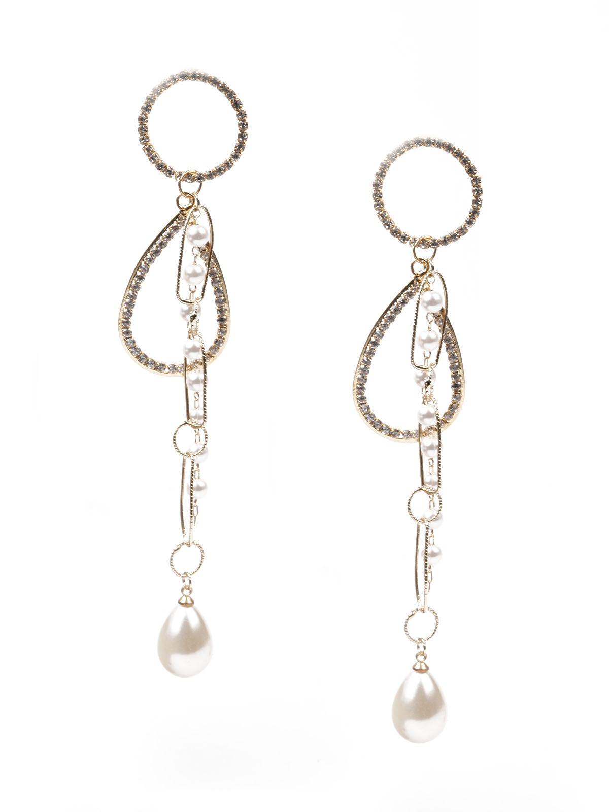 Women's White Faux Pearl Dangler Earrin