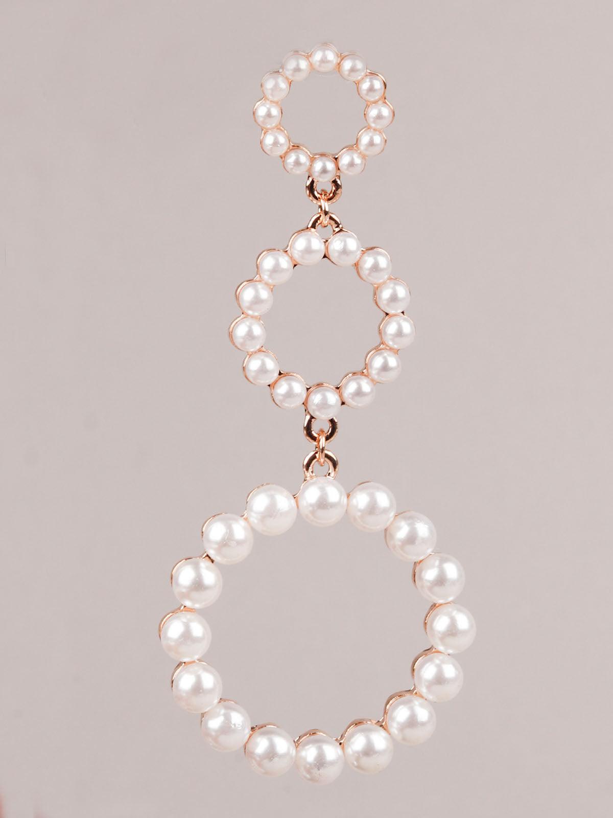 Women's White Faux Pearl Studded Hoop Earrin