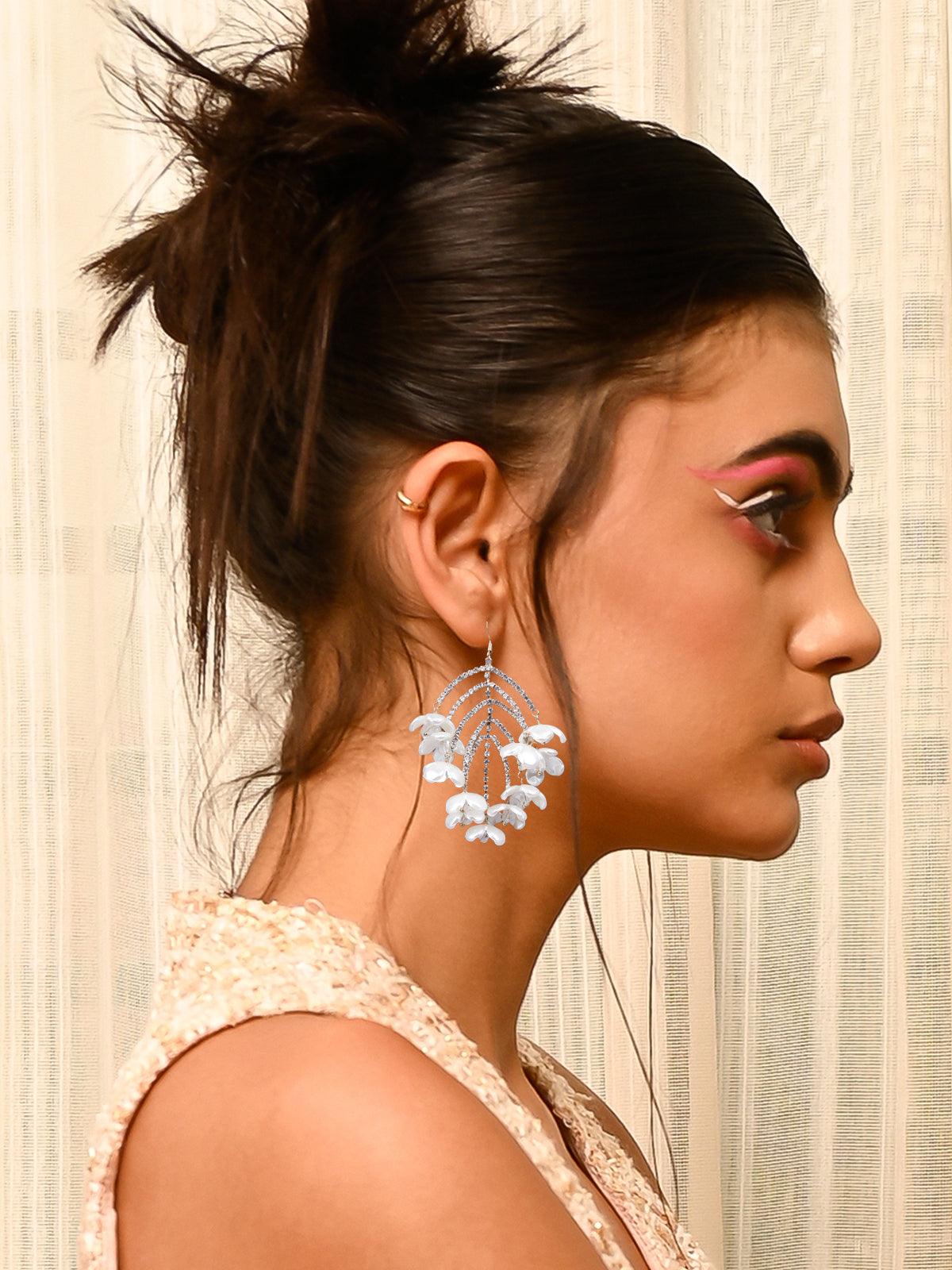 Women's White Floral Statement Earrings