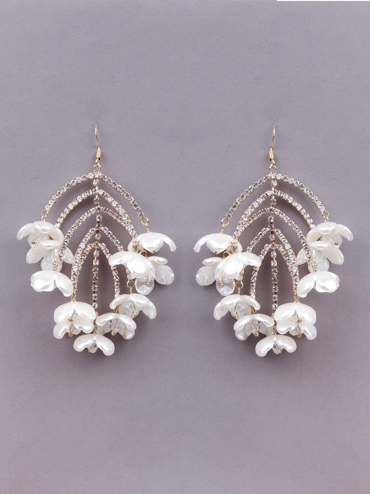 Women's White Floral Statement Earrings