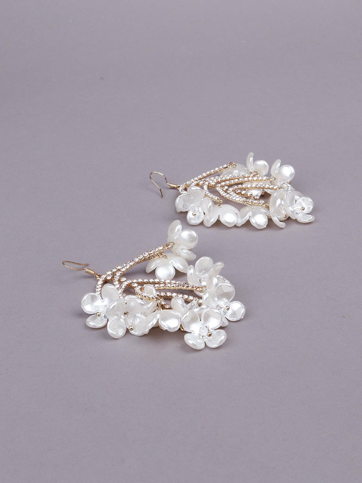 Women's White Floral Statement Earrings