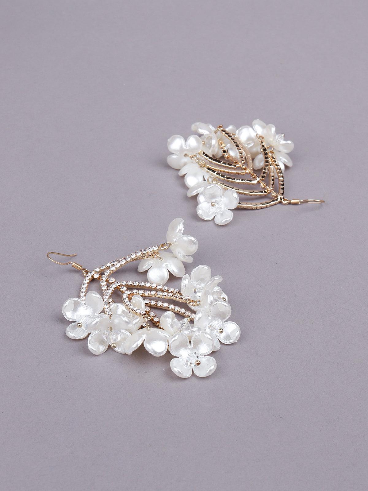 Women's White Floral Statement Earrings