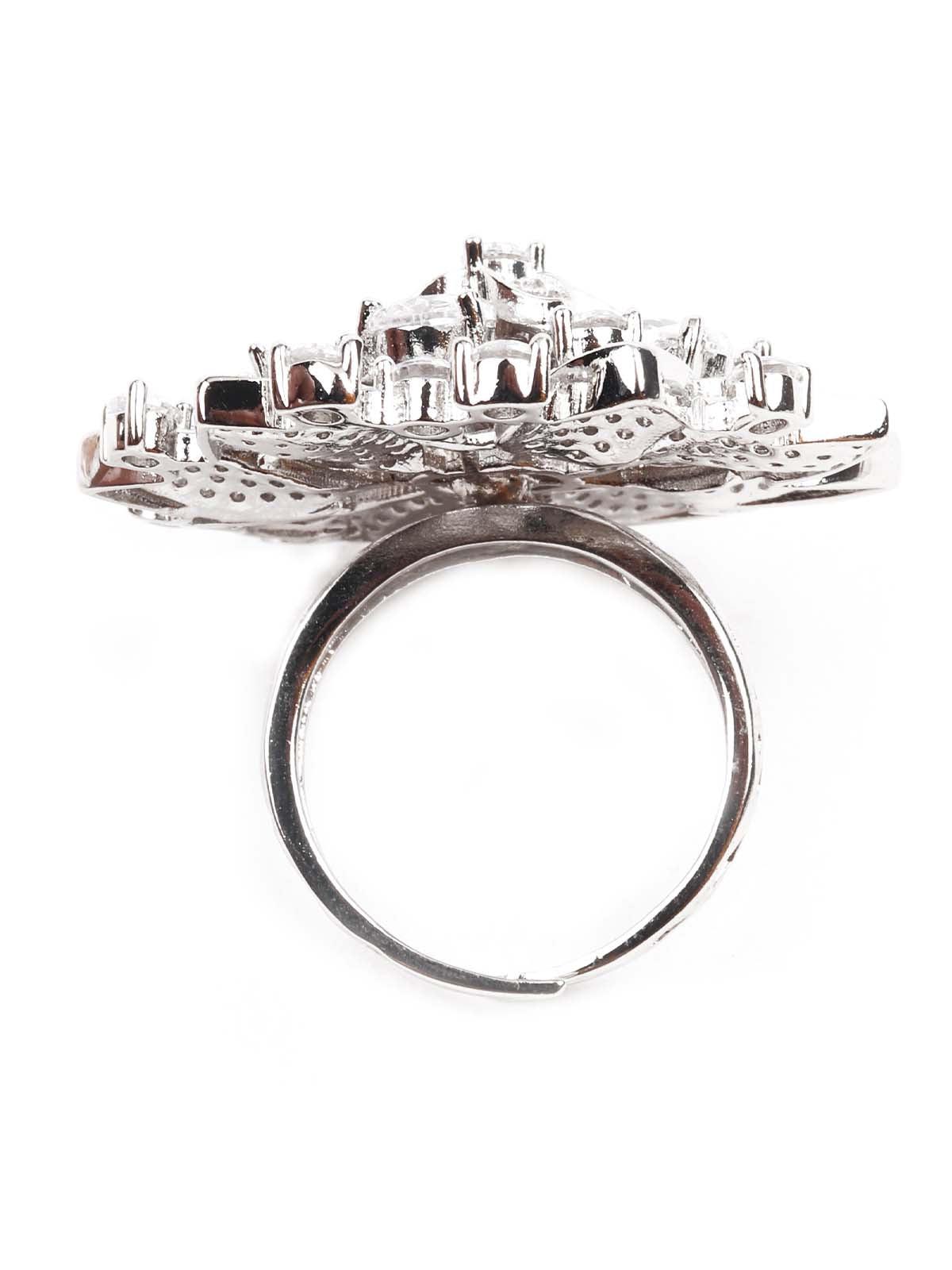 Women's White German Rhodium Austrian Diamond Studded Rin