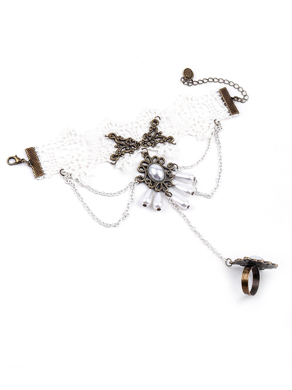 Women's White Lace Bracelet Secured With A Ring Chai