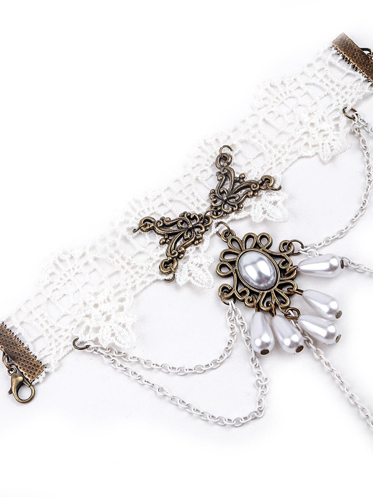 Women's White Lace Bracelet Secured With A Ring Chai