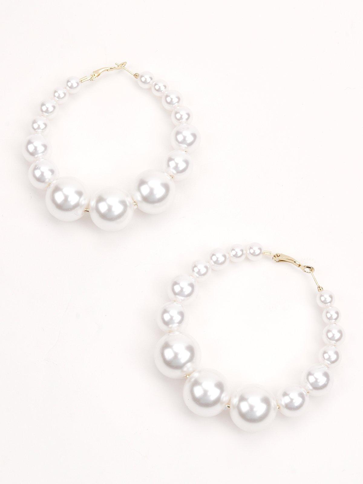 Women's White Pearl Dangly Hoop