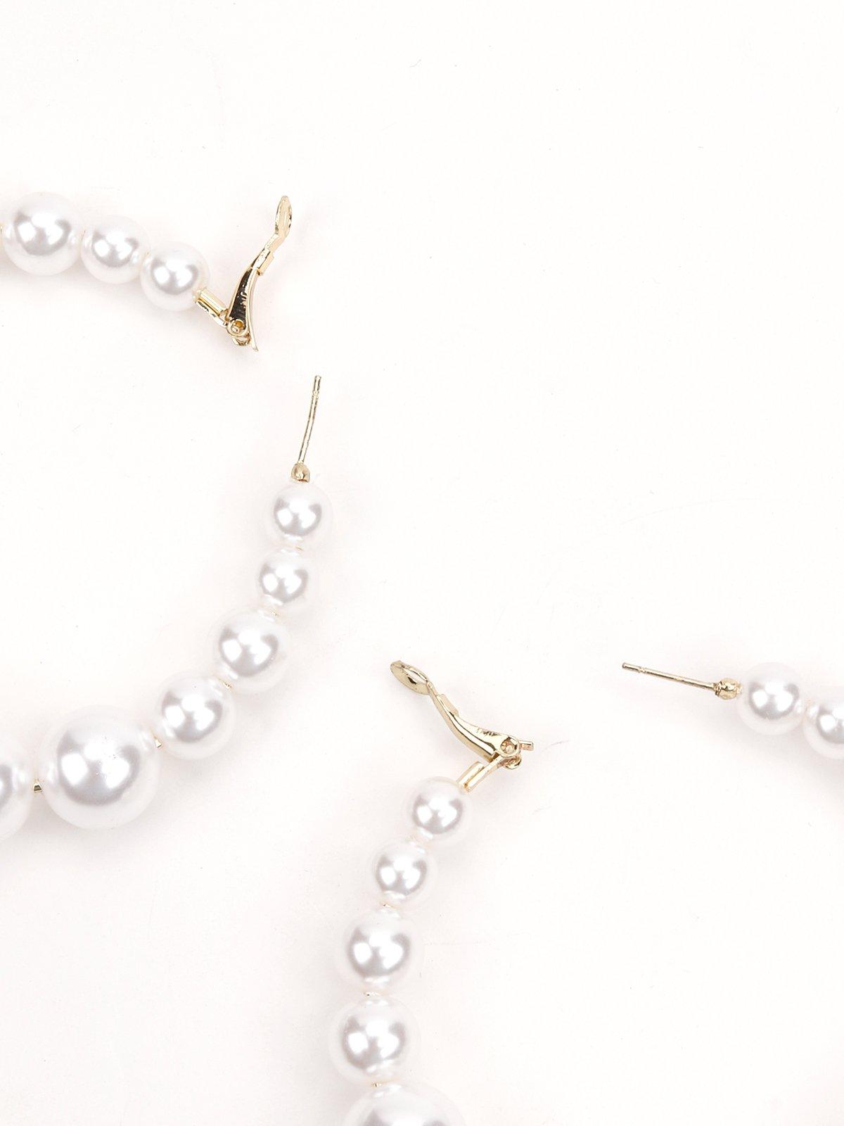 Women's White Pearl Dangly Hoop