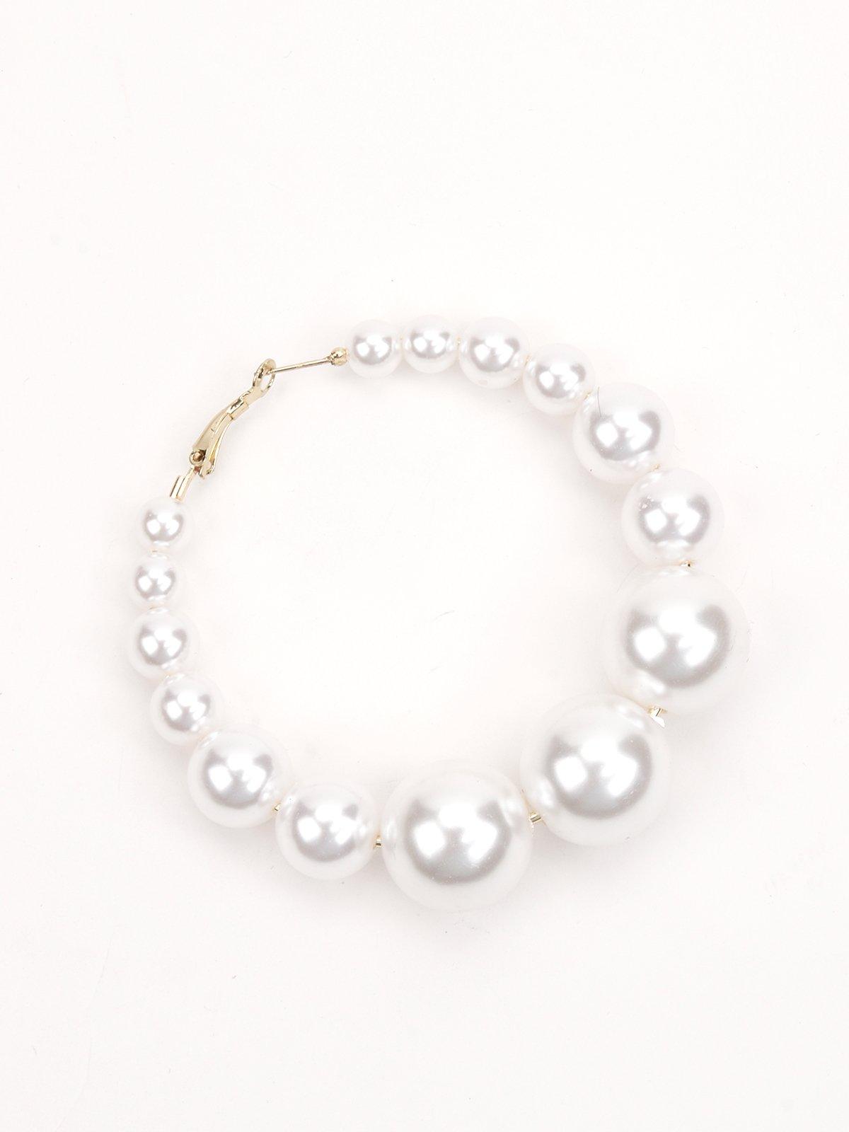 Women's White Pearl Dangly Hoop