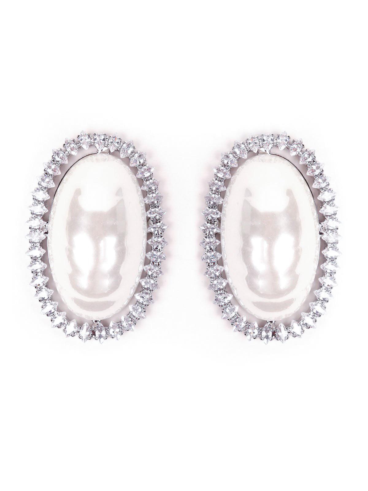 Women's White Pearl-Studded Crystal Earring