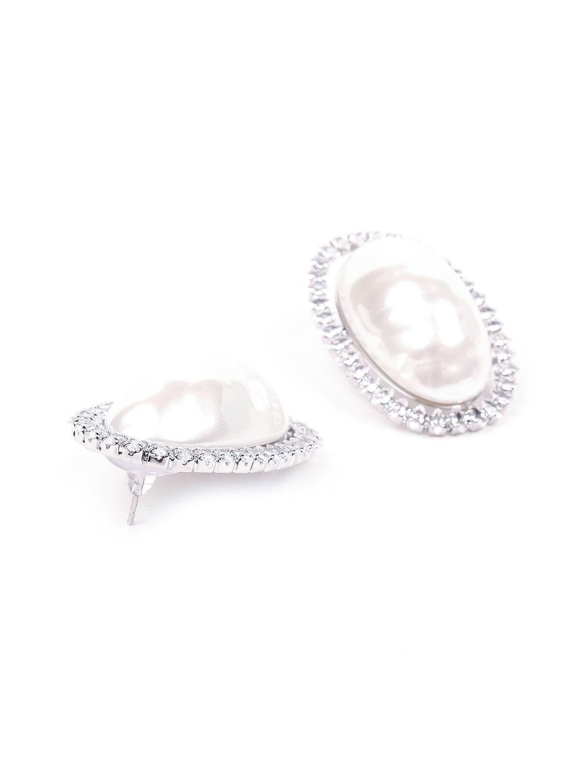 Women's White Pearl-Studded Crystal Earring
