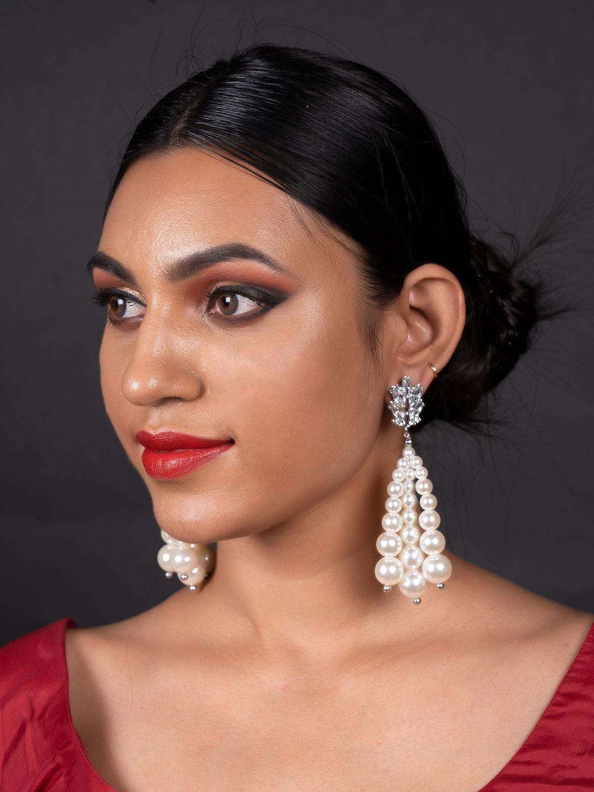 Women's White Pearly Bright Dangle Earring