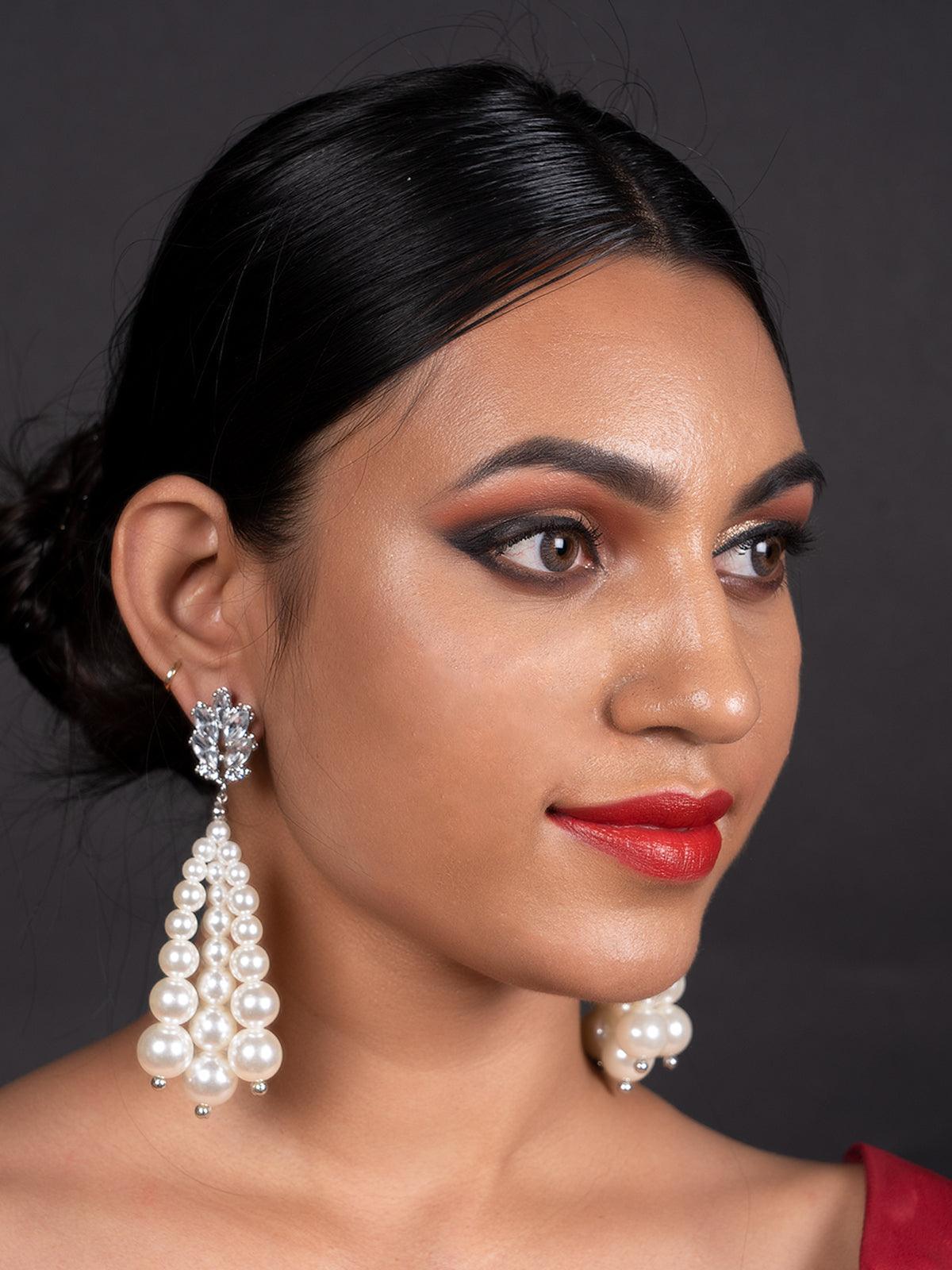 Women's White Pearly Bright Dangle Earring