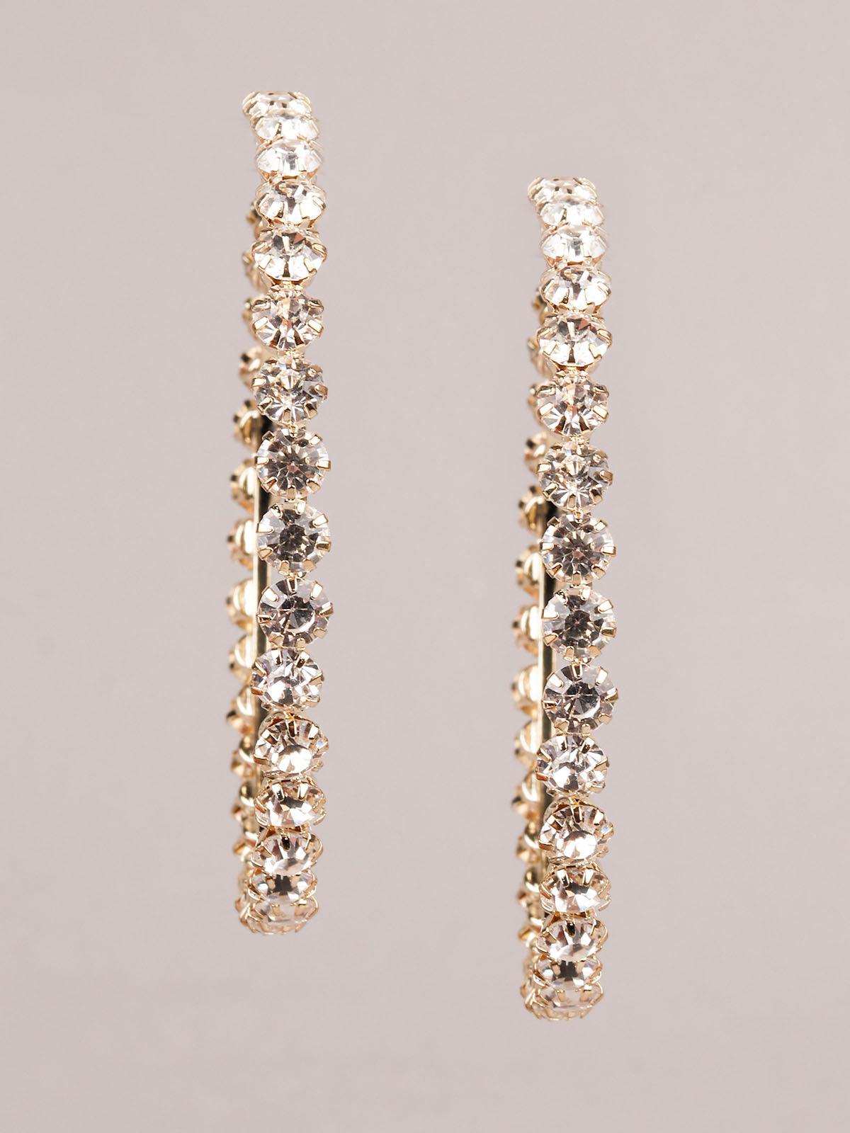 Women's White Stone Studded Hoop Earrin