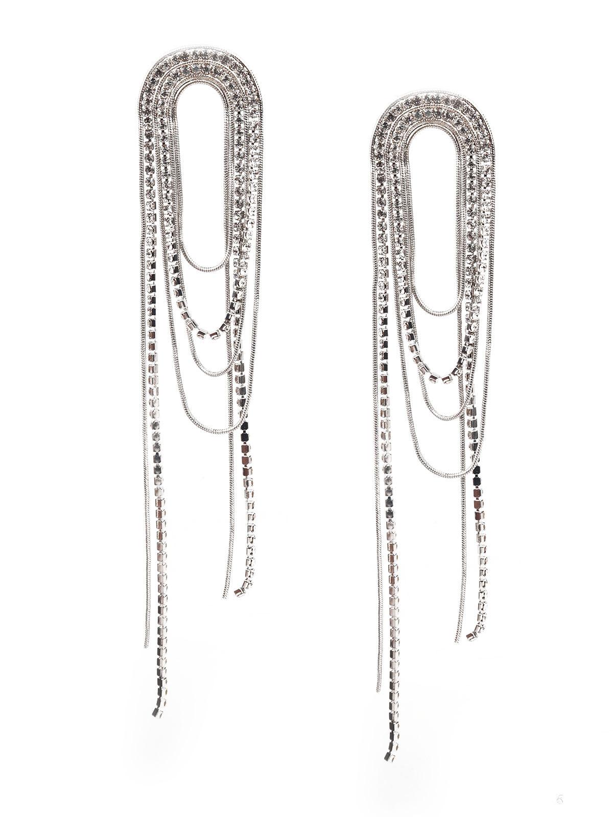 Women's White Stone Studded Long Dangle Earrin