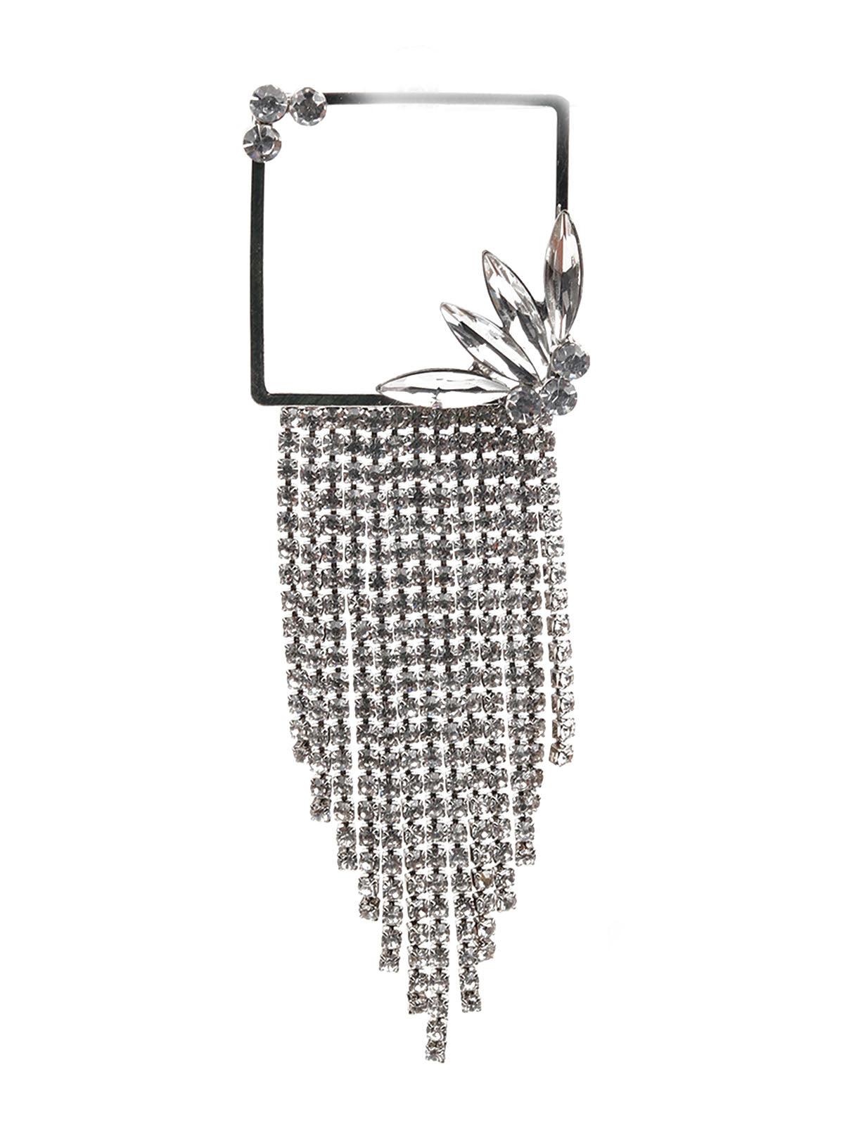 Women's White Stone Studded Long Dangle Earrin