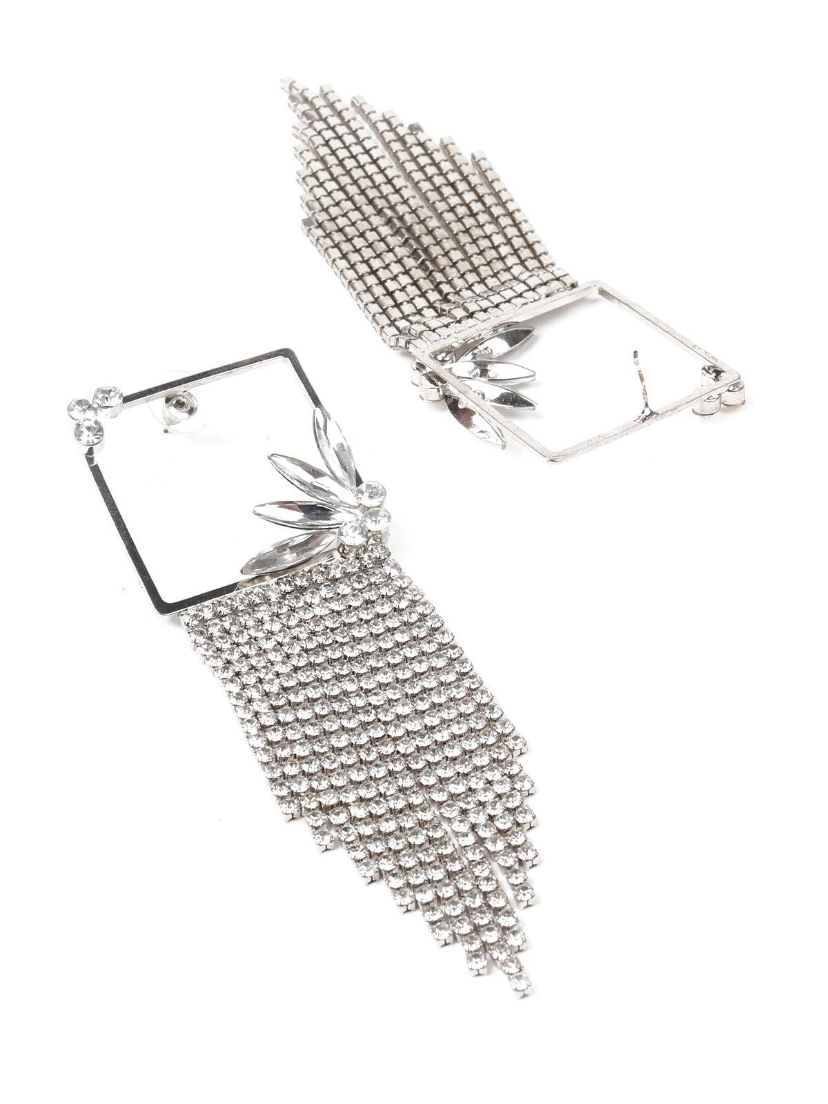 Women's White Stone Studded Long Dangle Earrin
