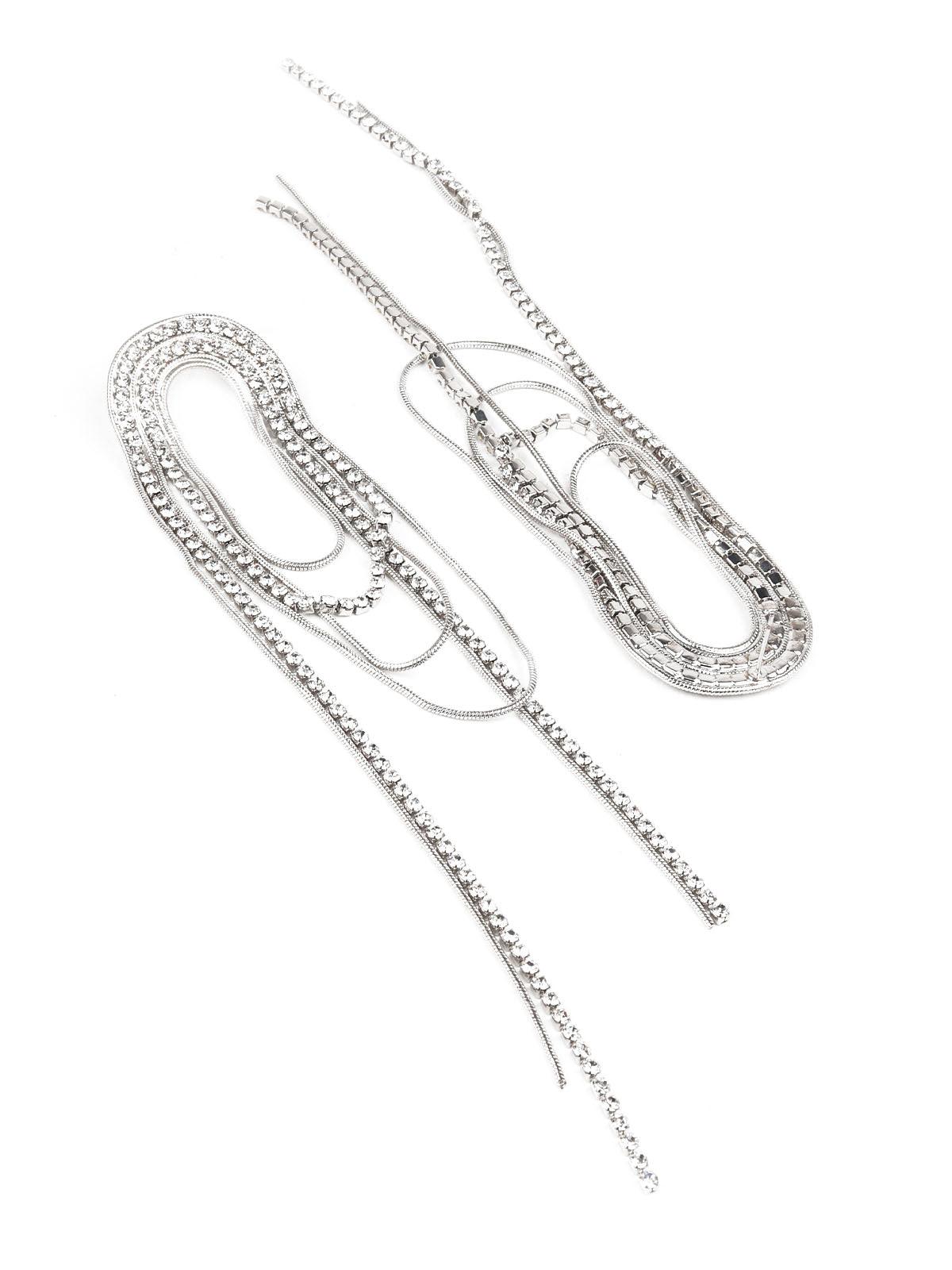 Women's White Stone Studded Long Dangle Earrin