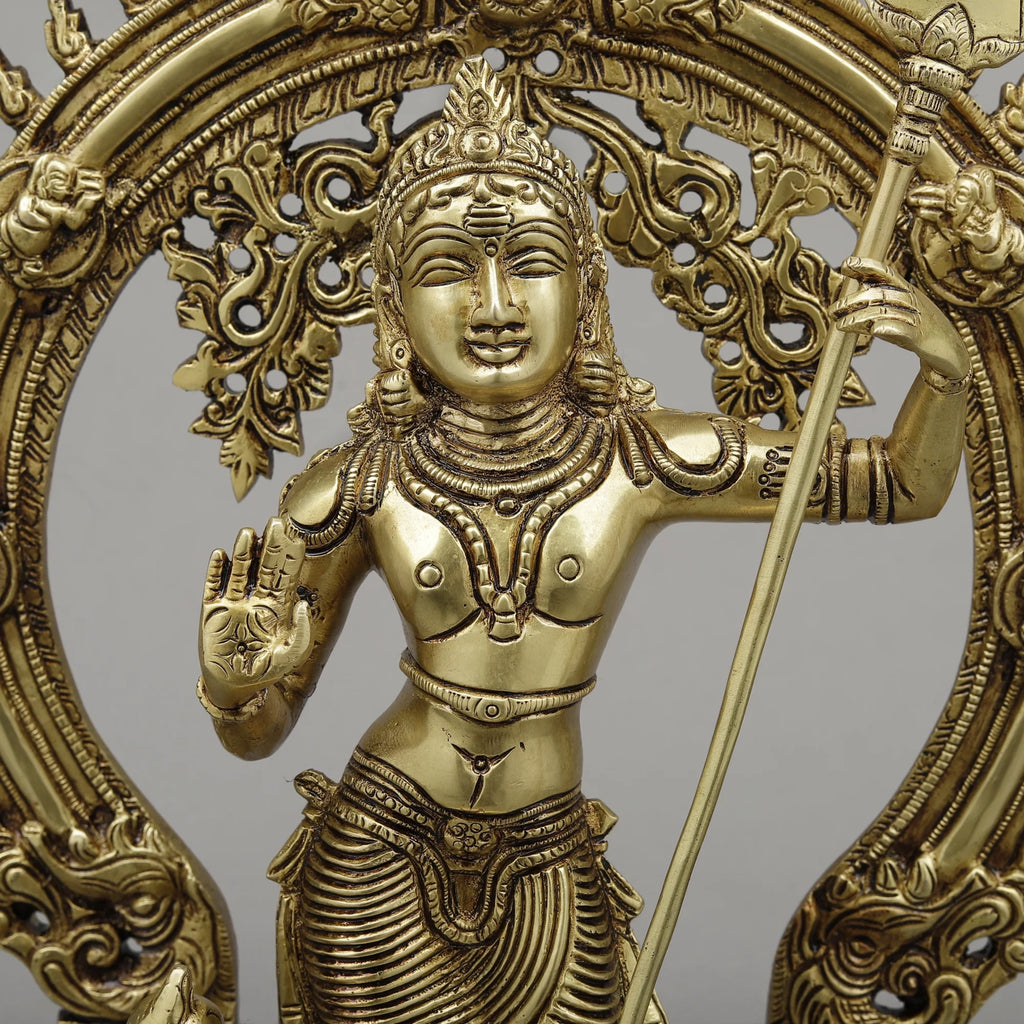 Brass Kartik with Peacock & Frame, Golden Finish, 16.5"
