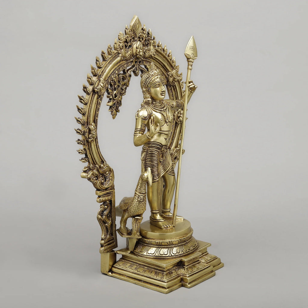 Brass Kartik with Peacock & Frame, Golden Finish, 16.5"