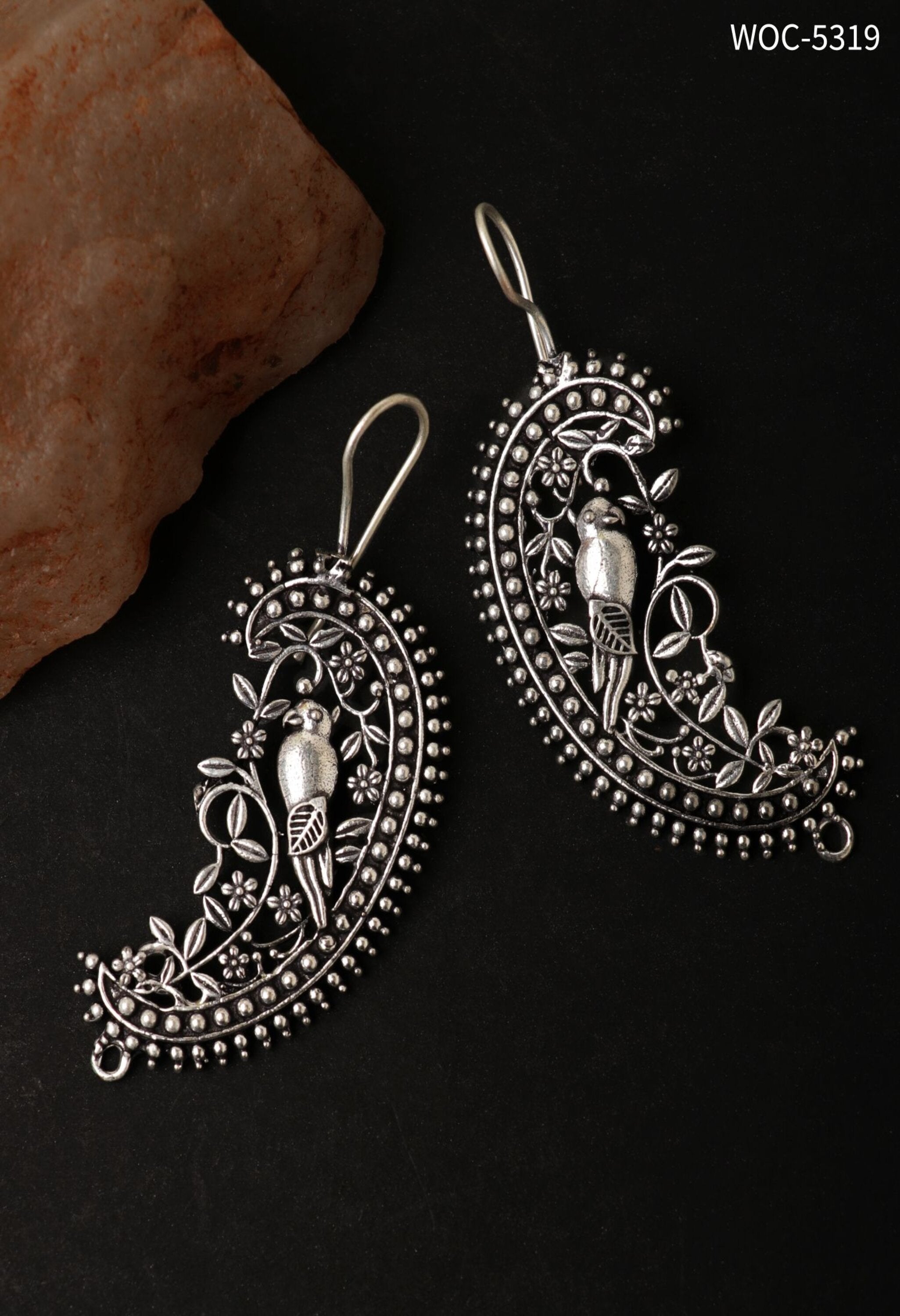 Women's Silver Parrot Hoops Earrings