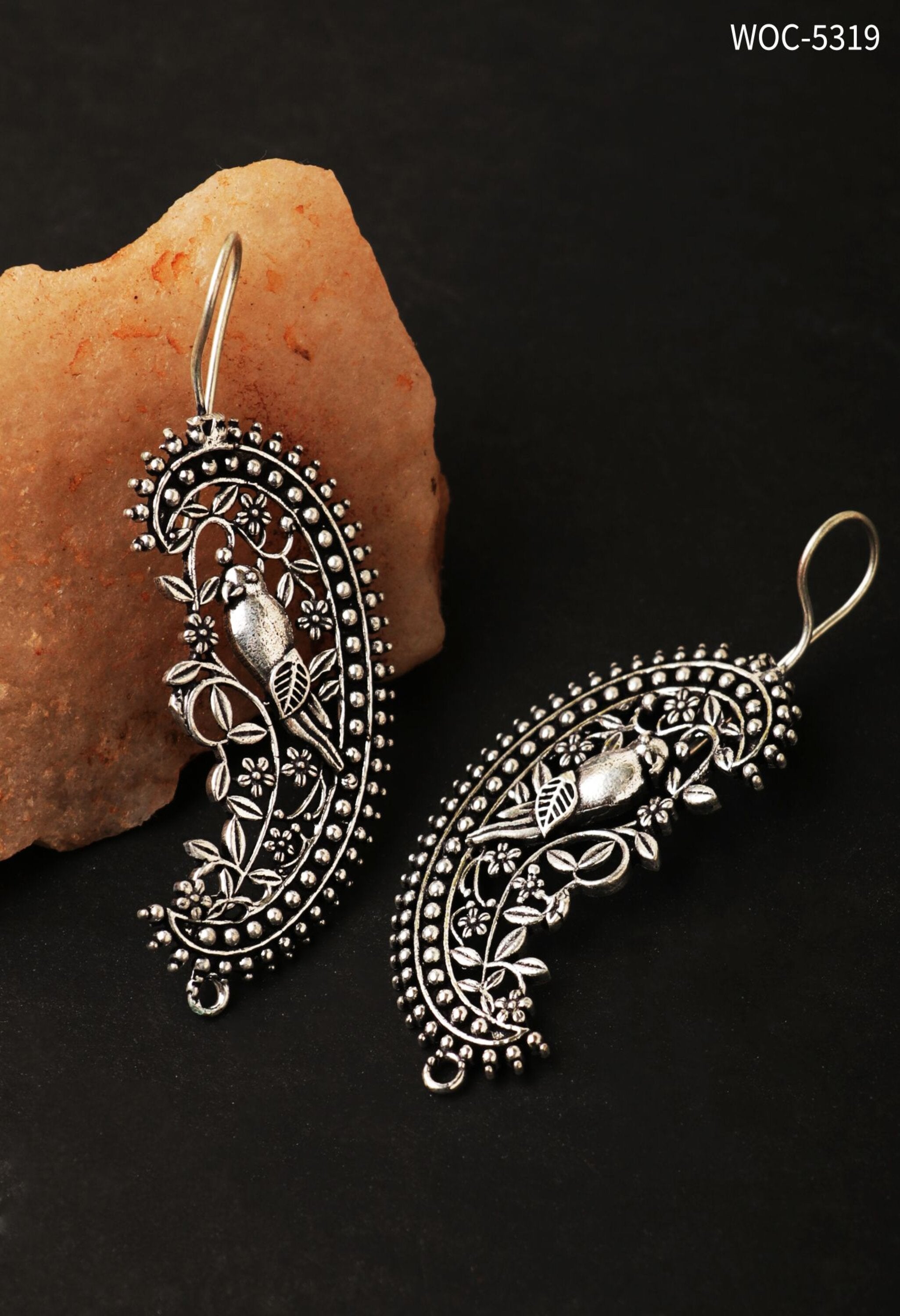 Women's Silver Parrot Hoops Earrings
