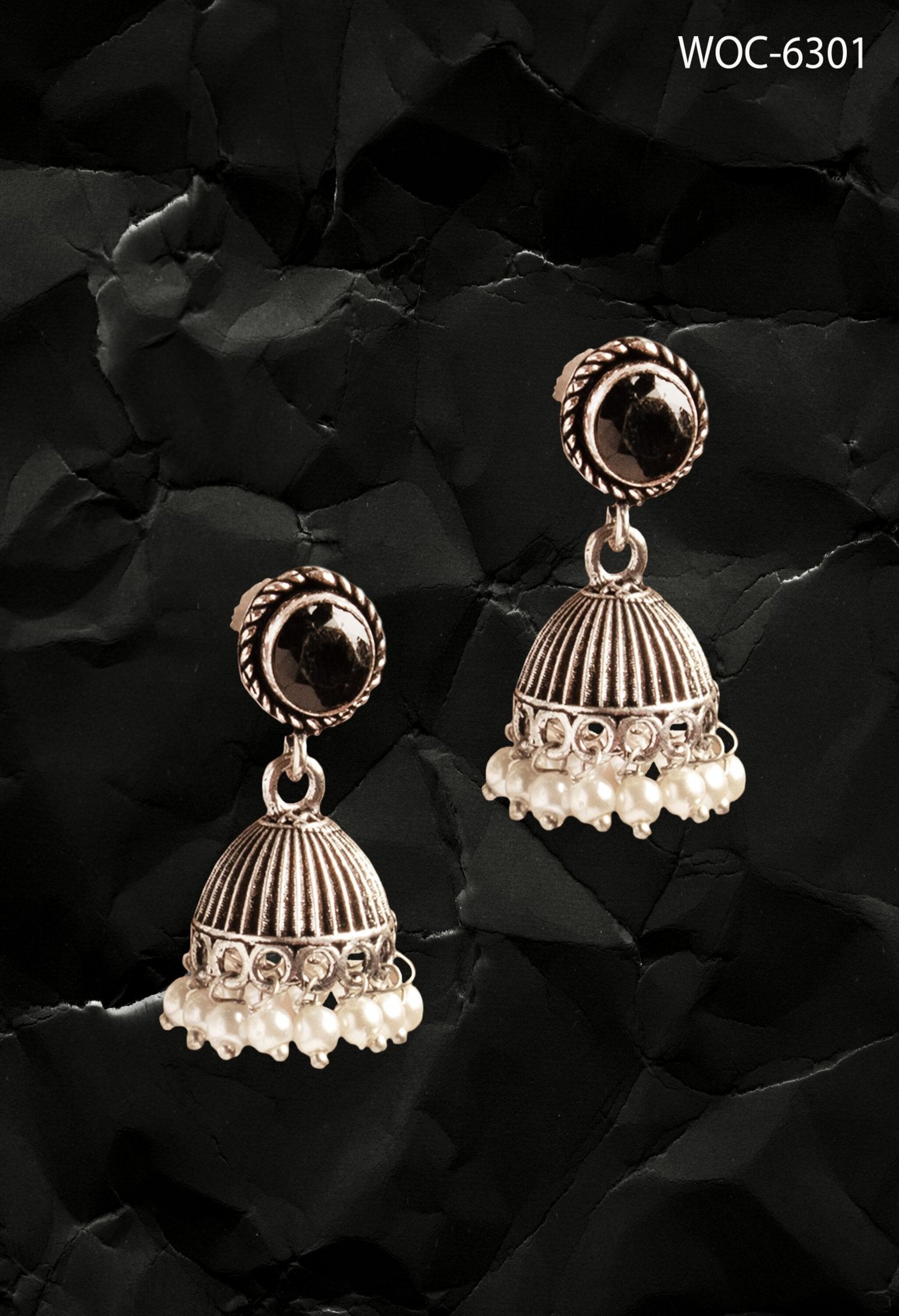 Women's Silver Bell Stone Jhumka -Combo Set