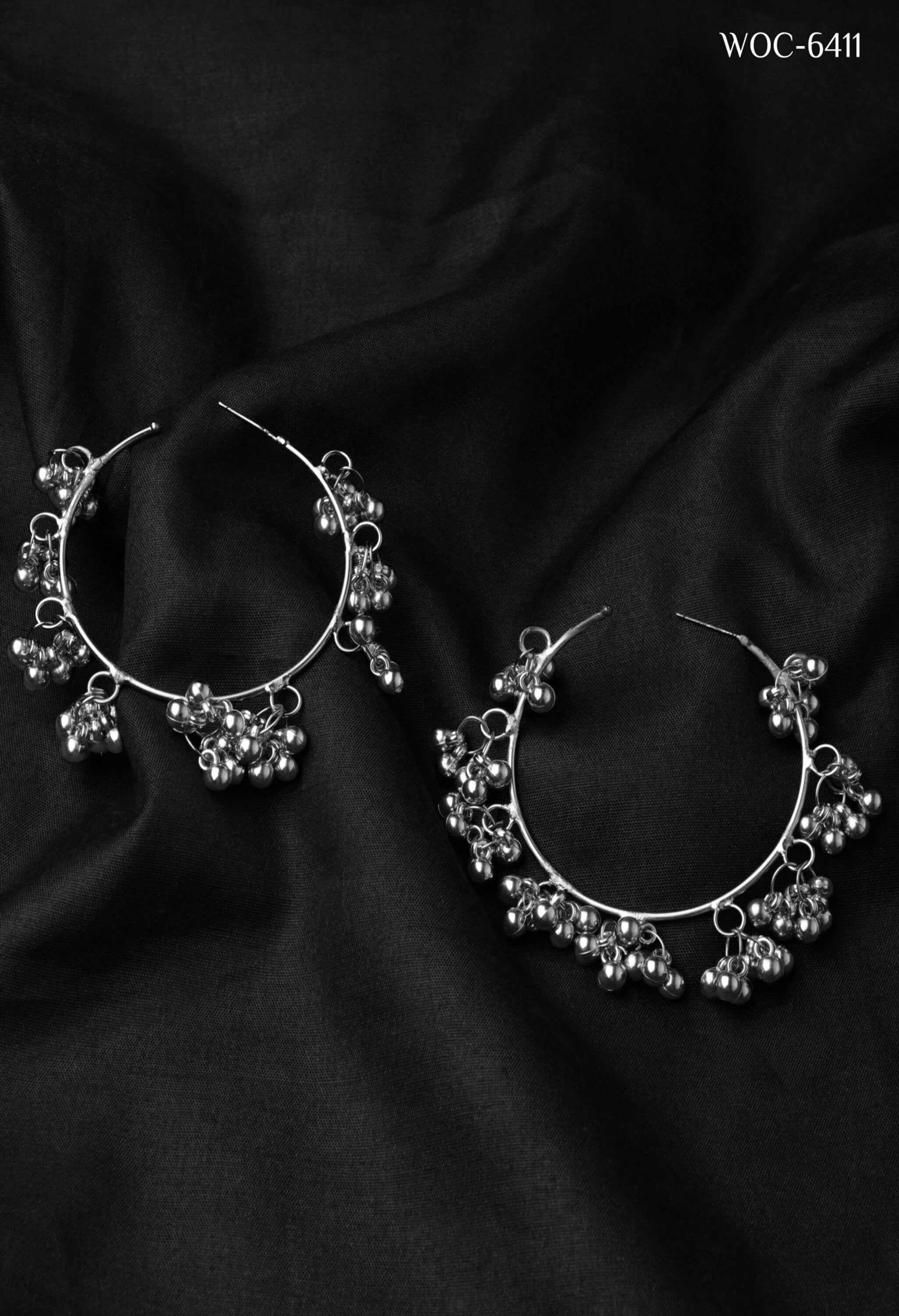 Women's Silver Ghungroo Bali Combo Earrings