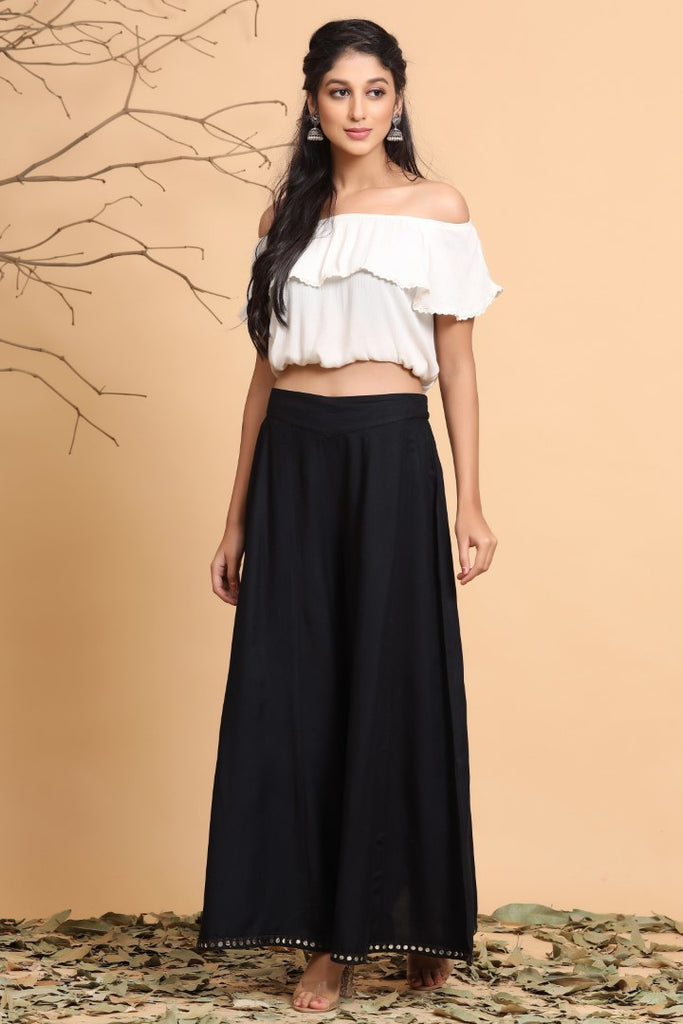 Women's Black Viscose Rayon Palazzo