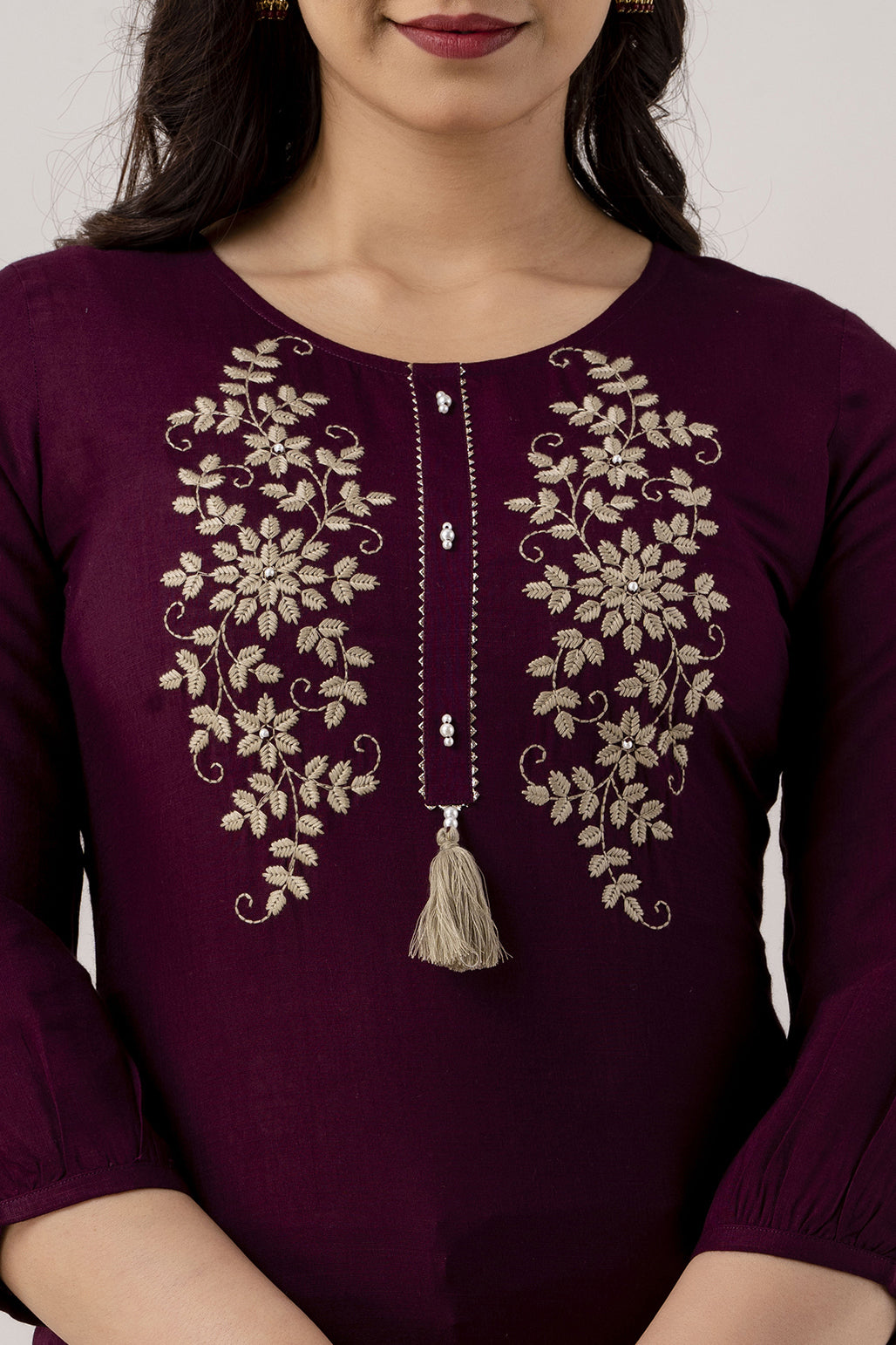 Women's Embroidered Viscose Rayon Regular Top (Voilet)